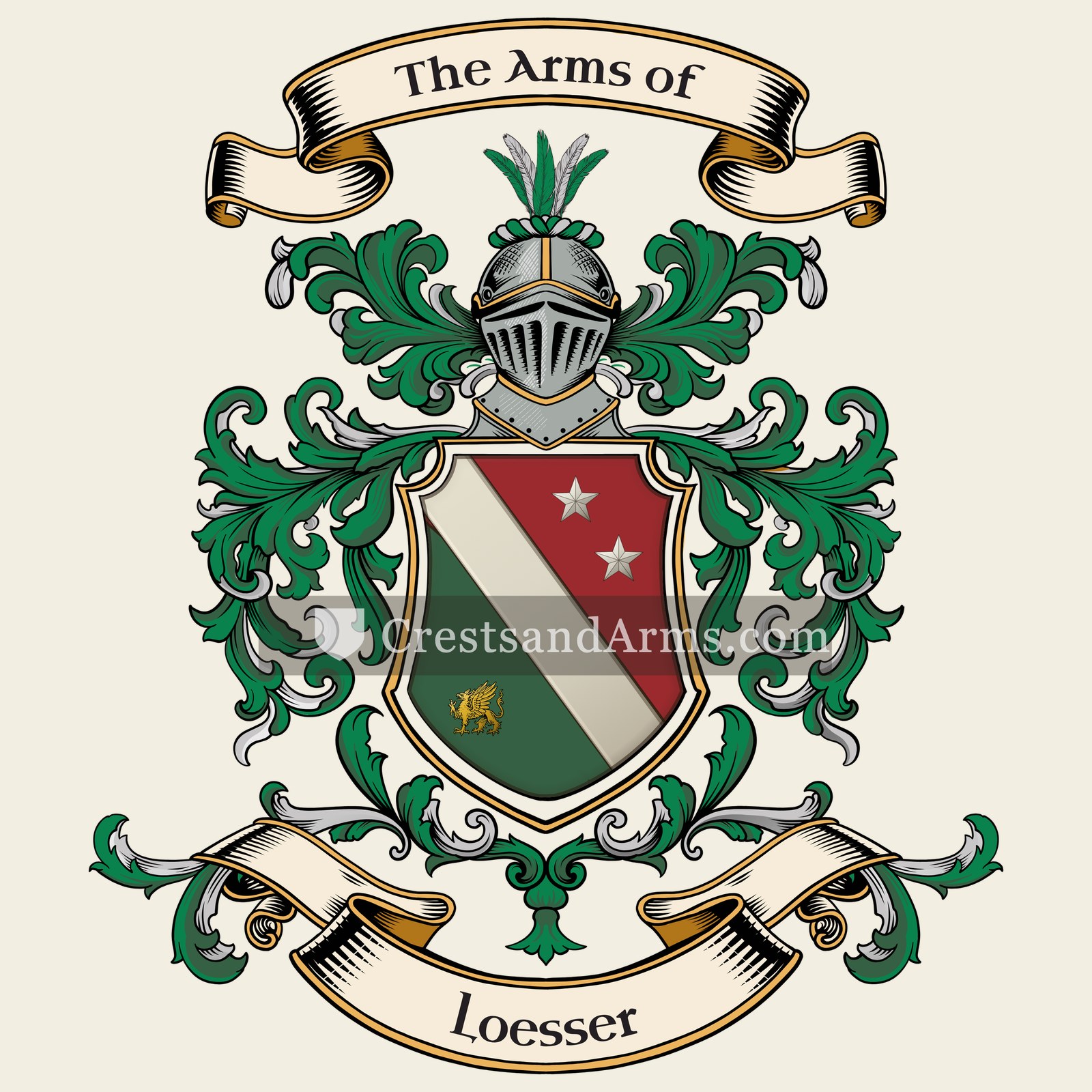 The Loesser coat of arms, drawn from the recorded blazon