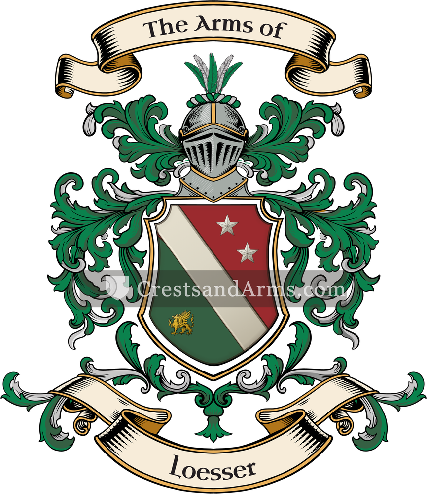 The Loesser coat of arms, drawn from the recorded blazon