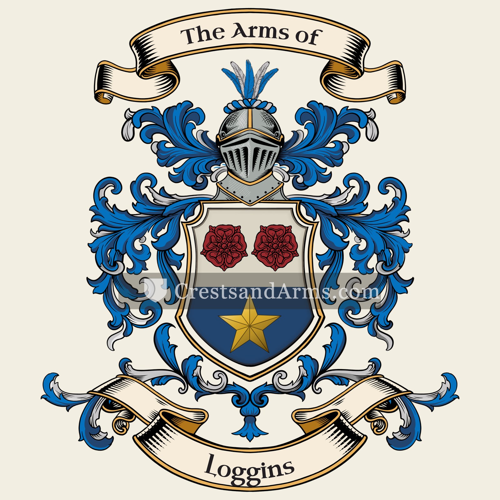 The Loggins coat of arms, drawn from the recorded blazon