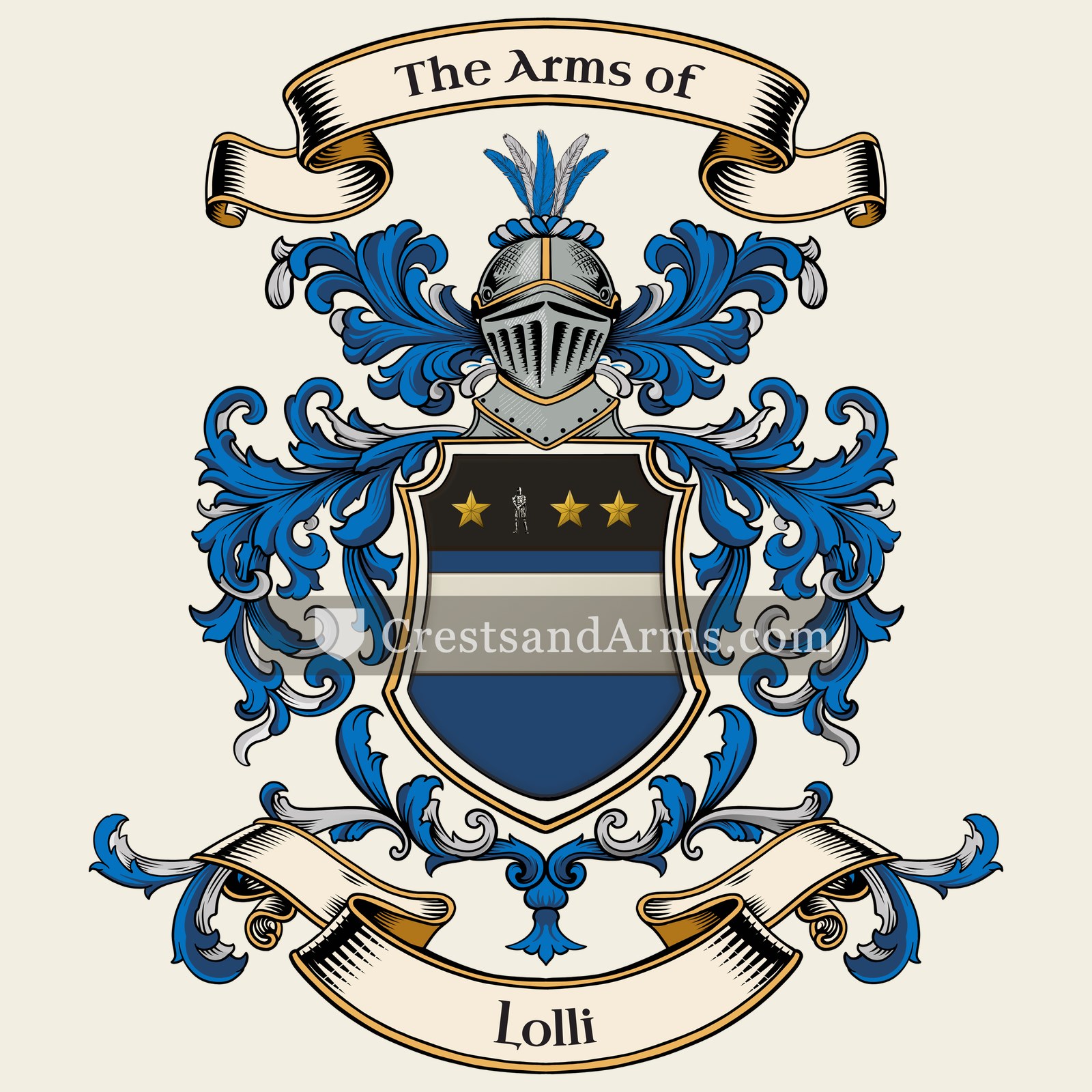 The Lolli coat of arms, drawn from the recorded blazon