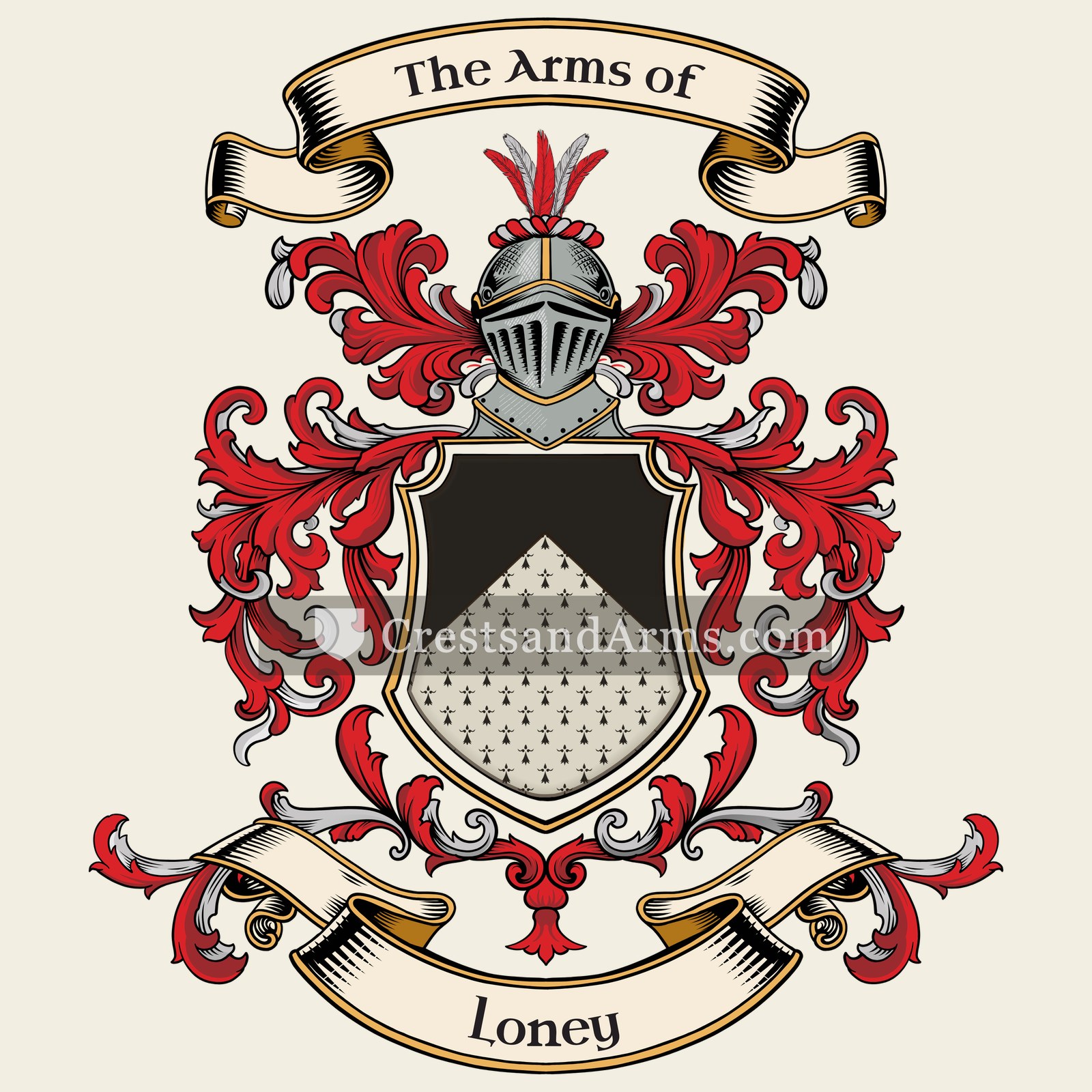 The Loney coat of arms, drawn from the recorded blazon