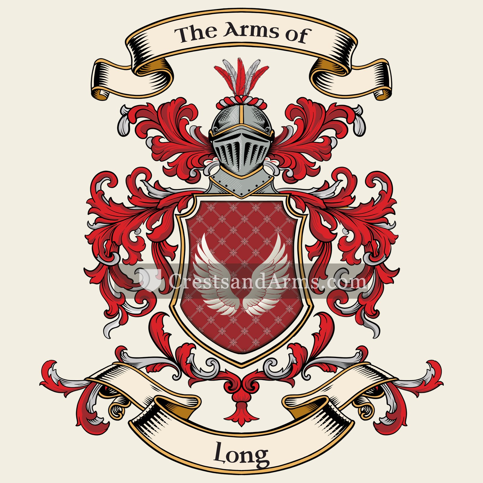 The Long coat of arms, drawn from the recorded blazon