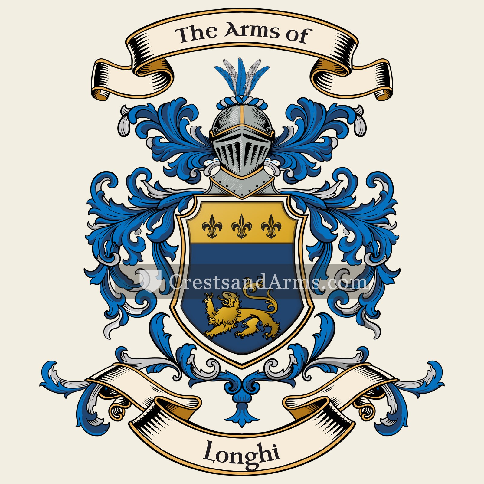 The Longhi coat of arms, drawn from the recorded blazon