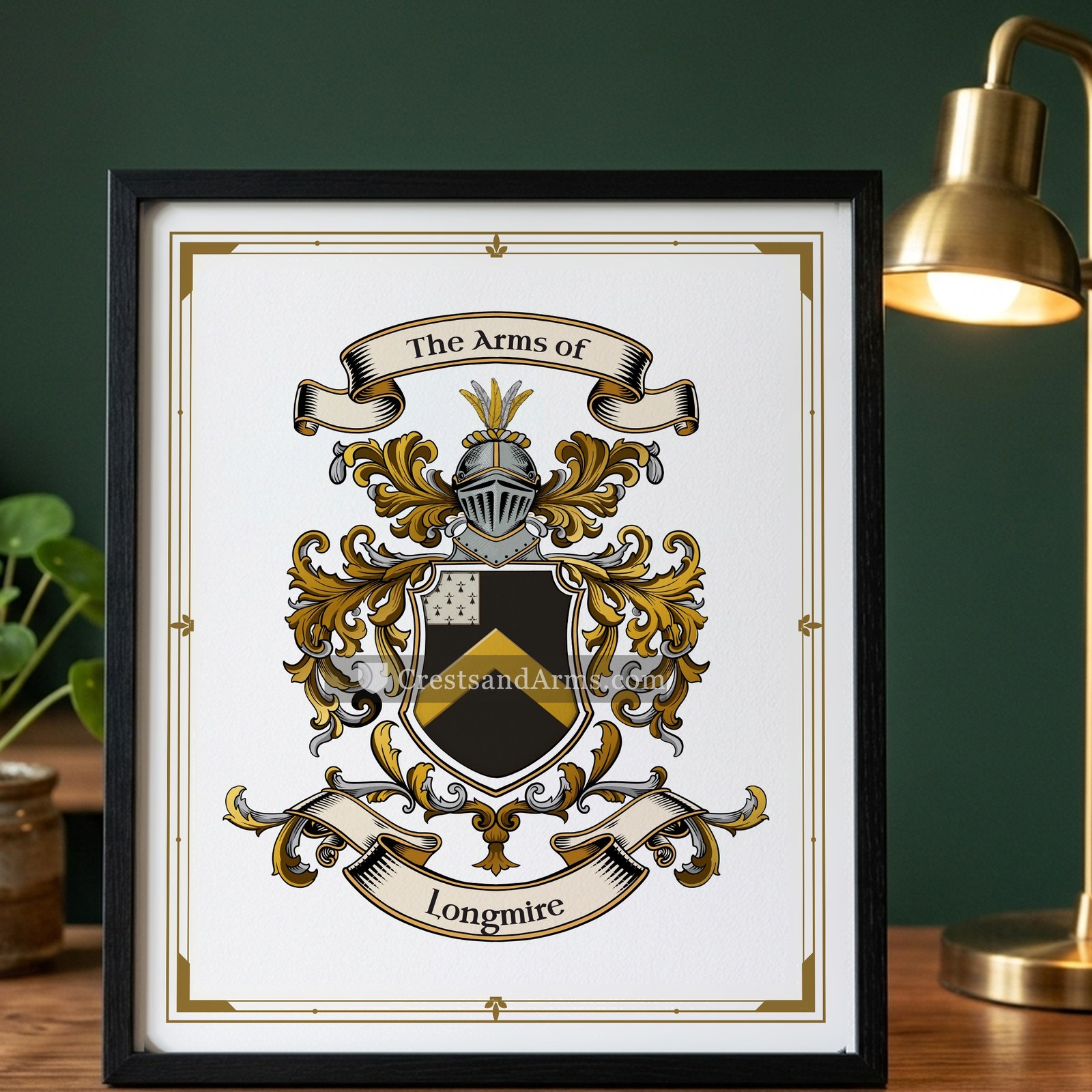 The Longmire coat of arms on the framed print