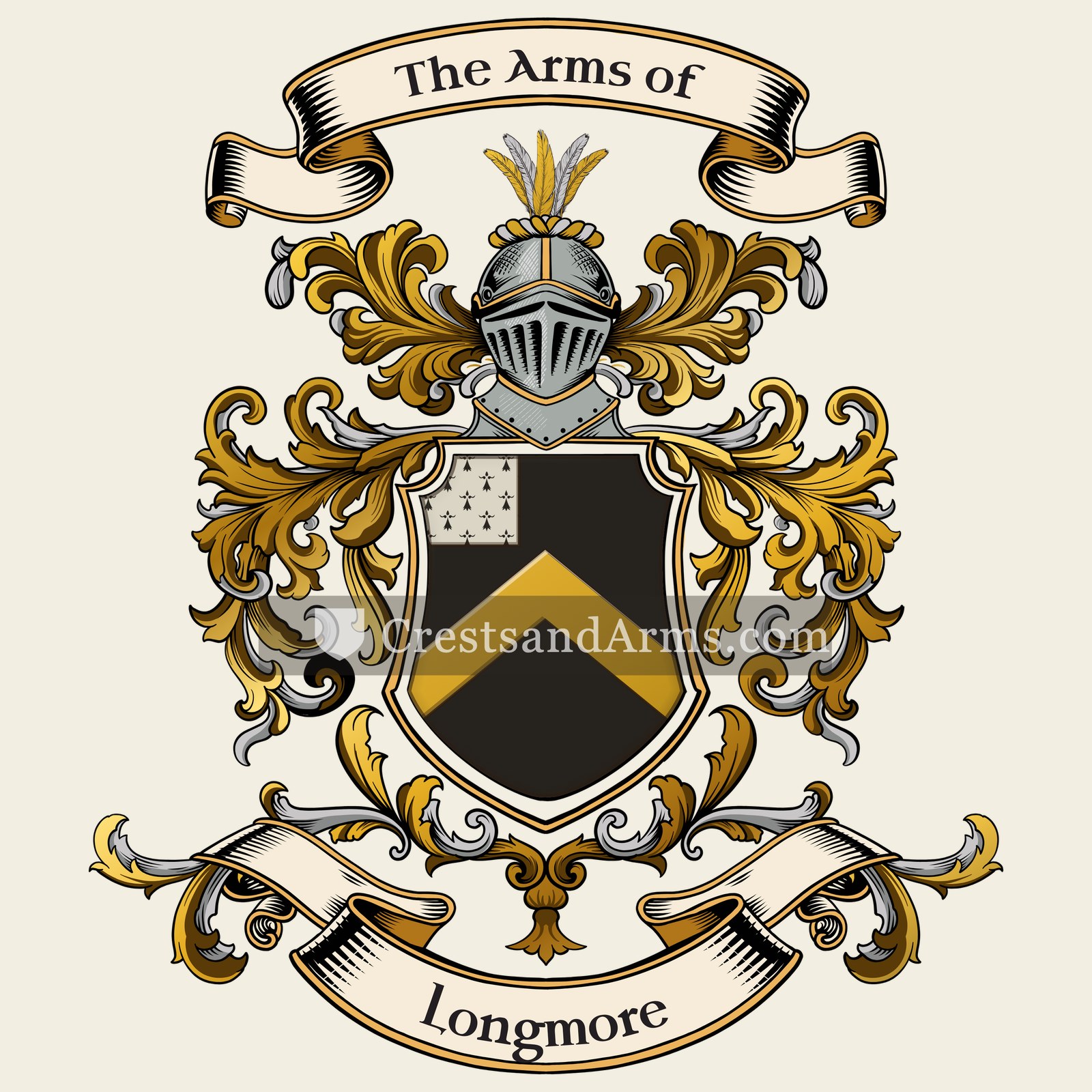 The Longmore coat of arms, drawn from the recorded blazon