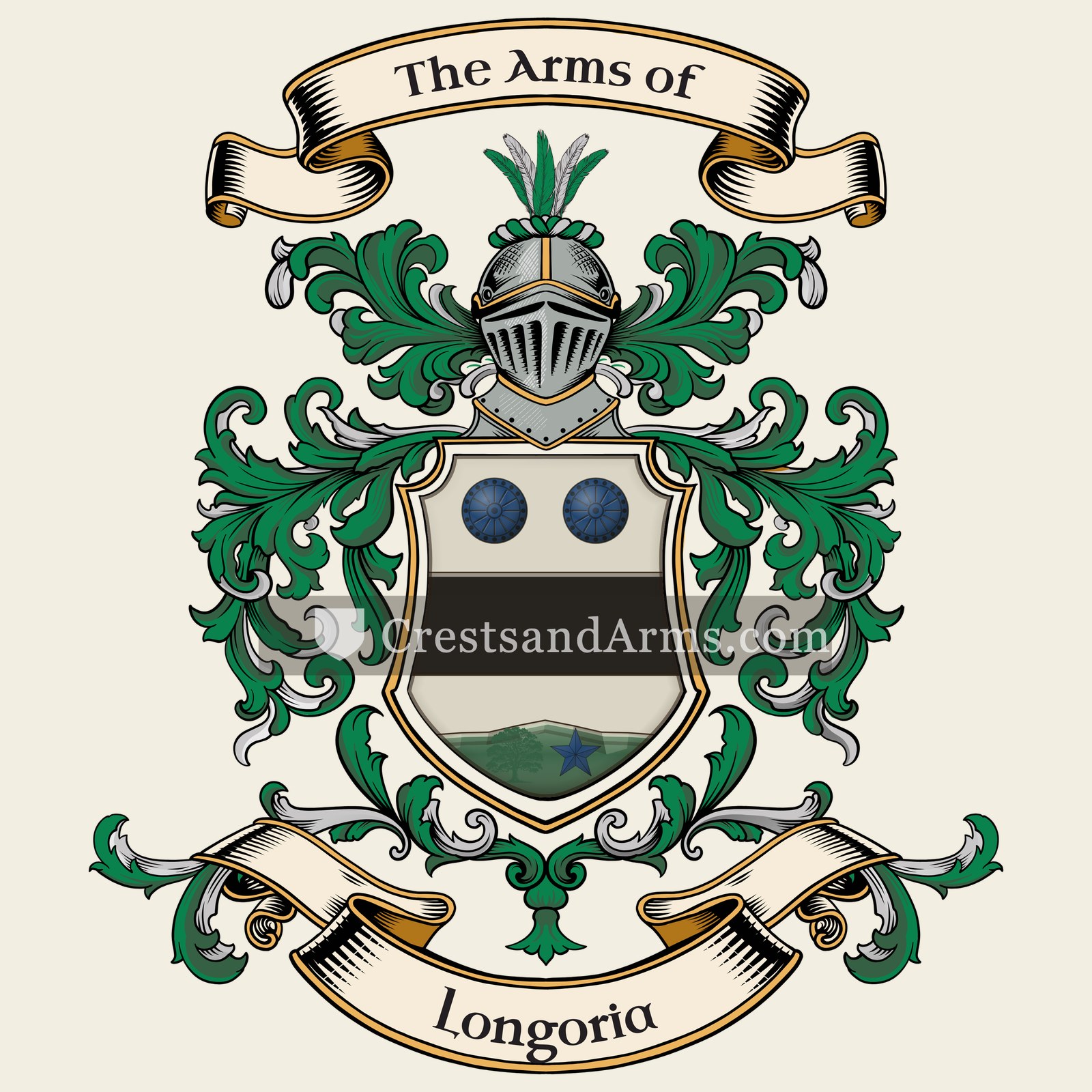 The Longoria coat of arms, drawn from the recorded blazon