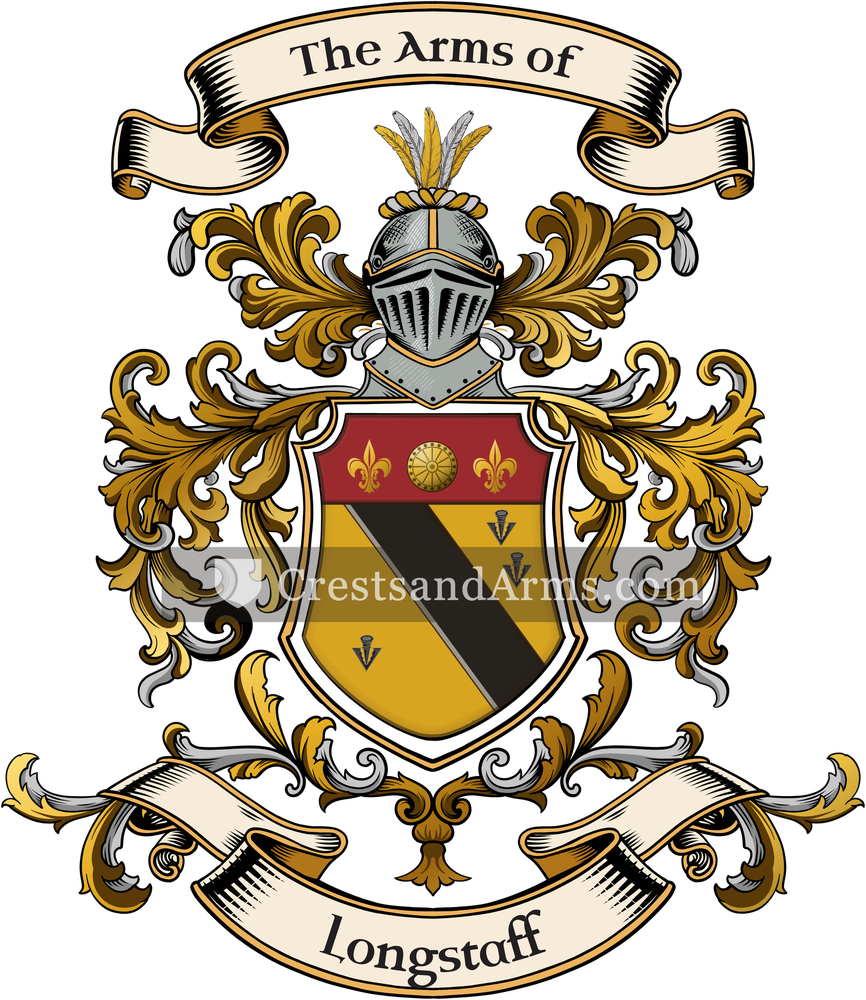 The Longstaff coat of arms, drawn from the recorded blazon