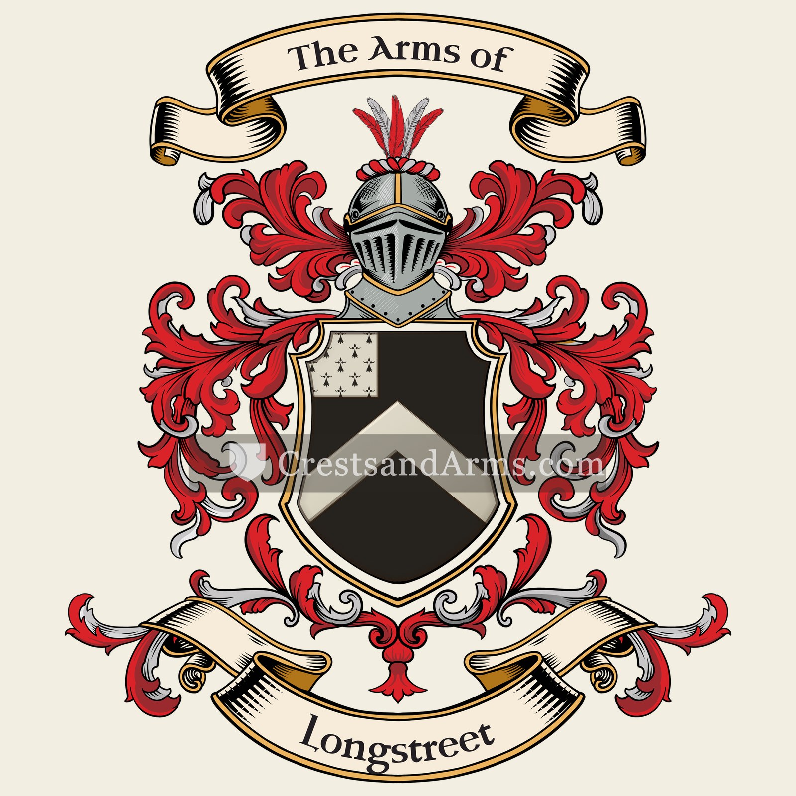 The Longstreet coat of arms, drawn from the recorded blazon