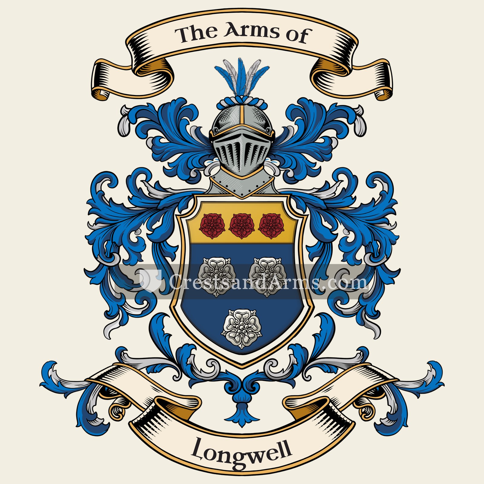 The Longwell coat of arms, drawn from the recorded blazon