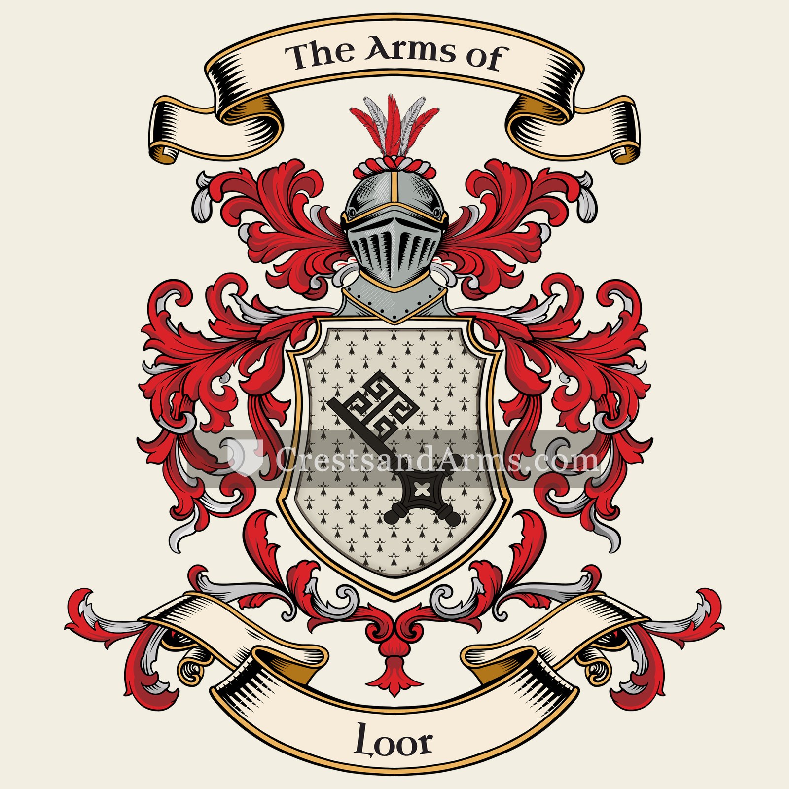 The Loor coat of arms, drawn from the recorded blazon