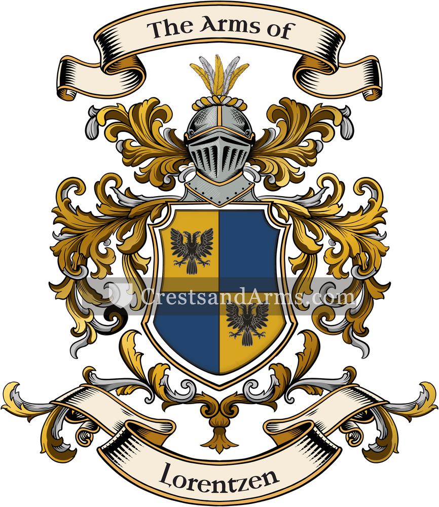 The Lorentzen coat of arms, drawn from the recorded blazon