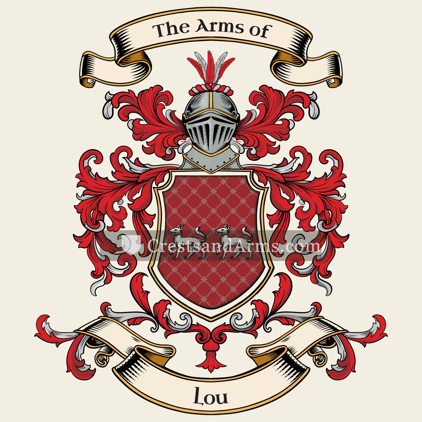 The Lou coat of arms, drawn from the recorded blazon