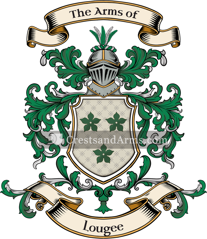 The Lougee coat of arms, drawn from the recorded blazon