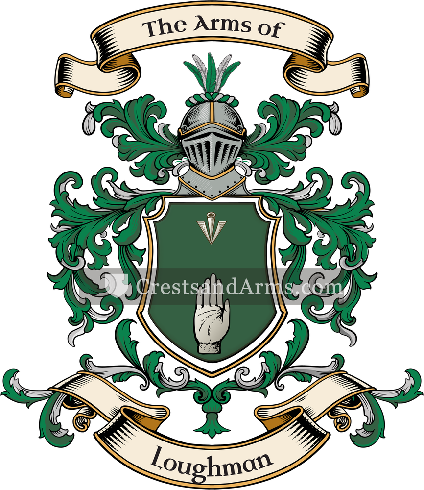 The Loughman coat of arms, drawn from the recorded blazon