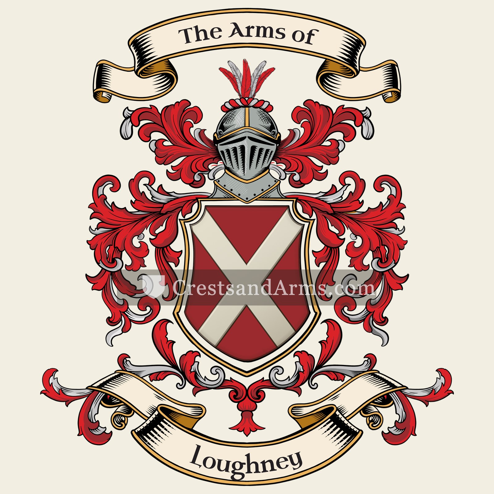 The Loughney coat of arms, drawn from the recorded blazon
