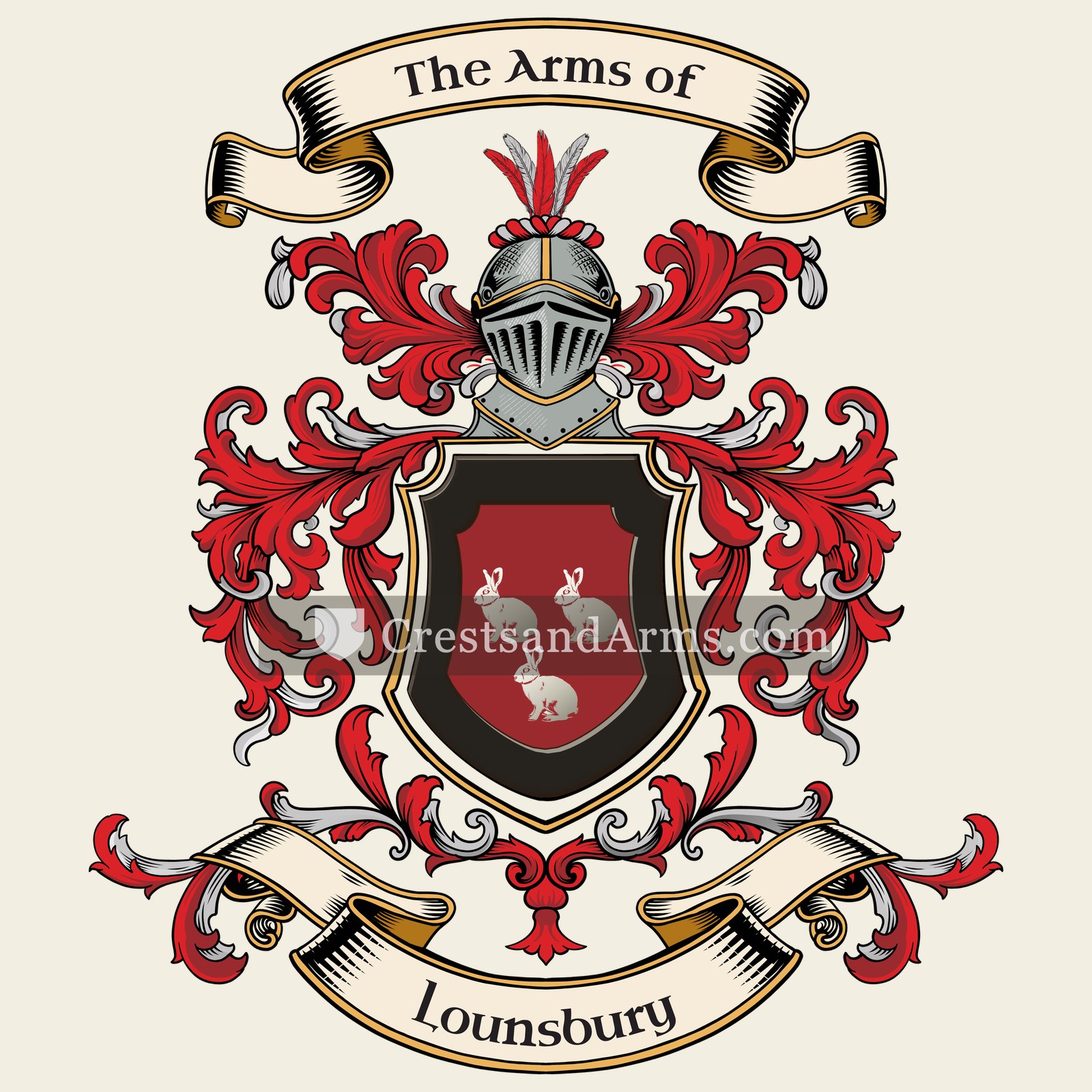 The Lounsbury coat of arms, drawn from the recorded blazon