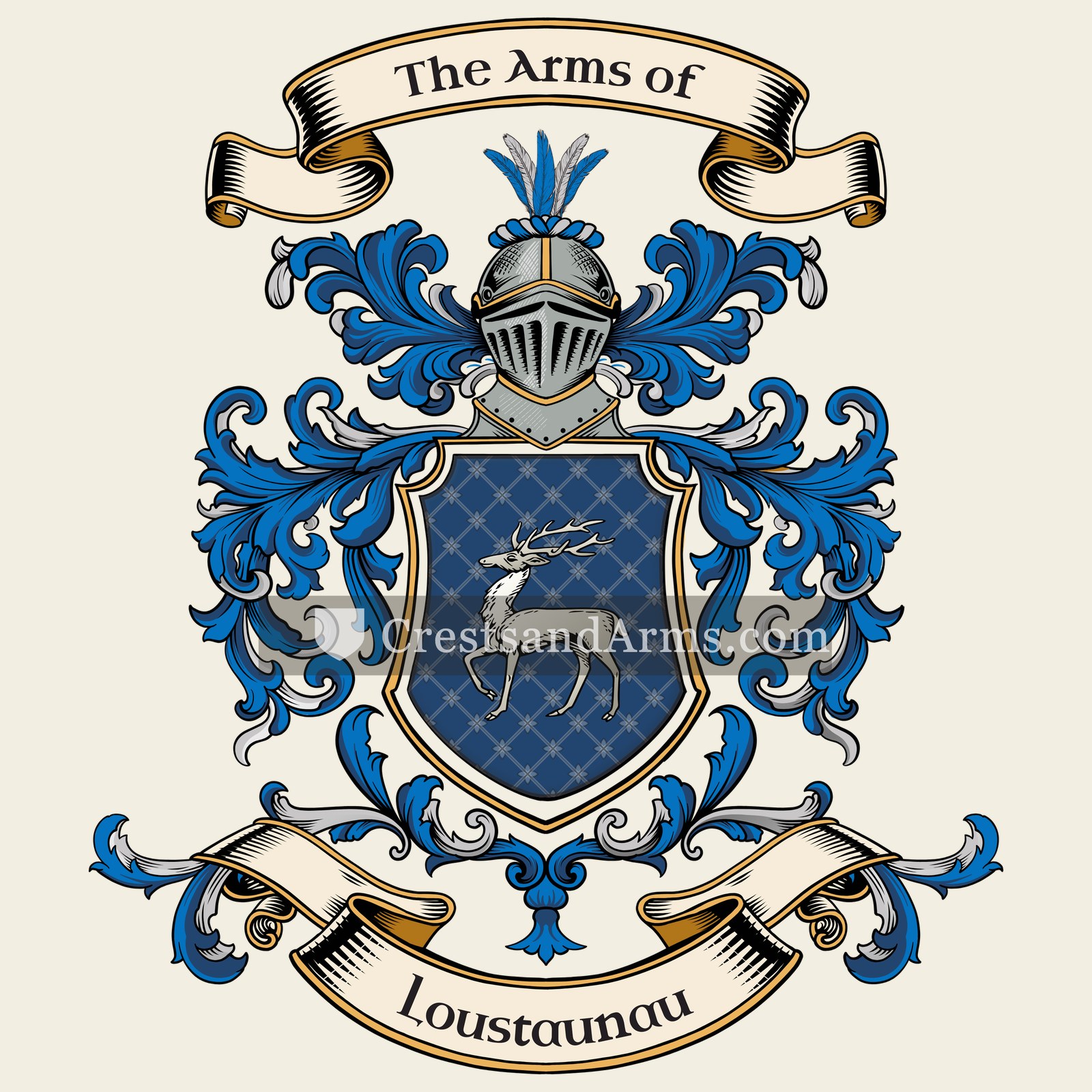 The Loustaunau coat of arms, drawn from the recorded blazon