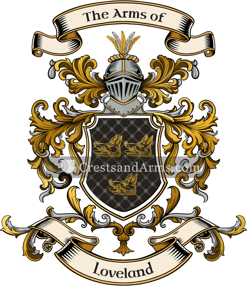 The Loveland coat of arms, drawn from the recorded blazon