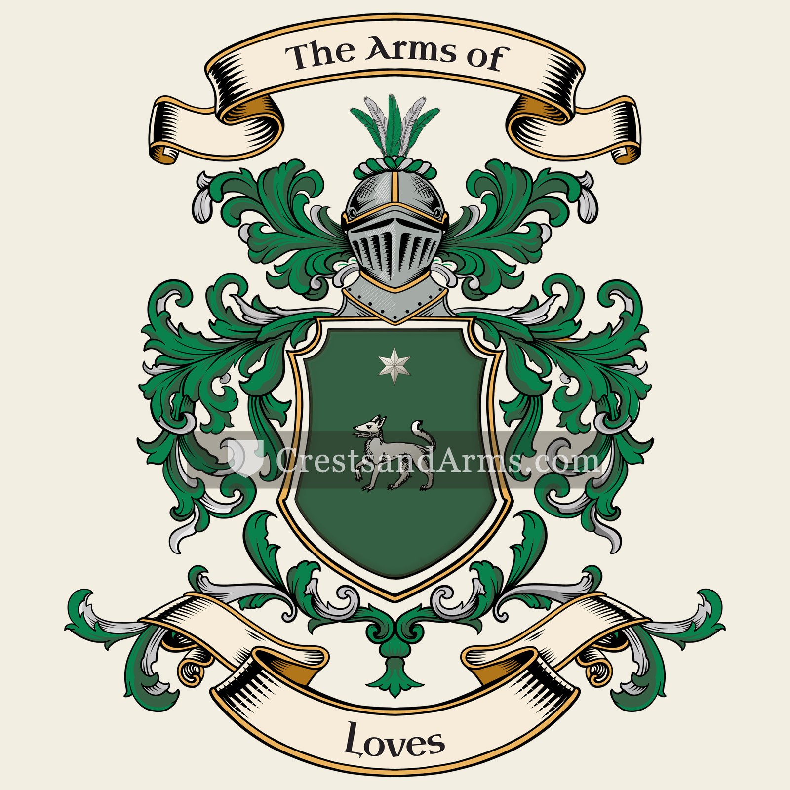 The Loves coat of arms, drawn from the recorded blazon