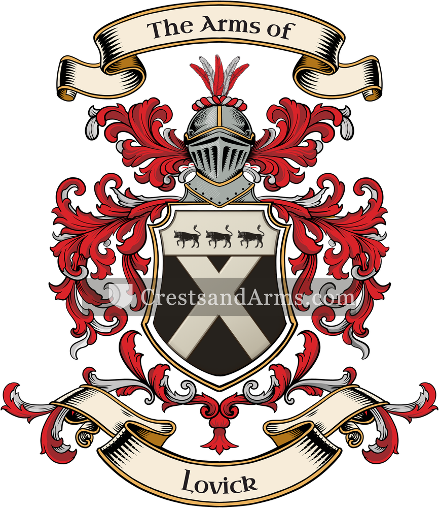 The Lovick coat of arms, drawn from the recorded blazon