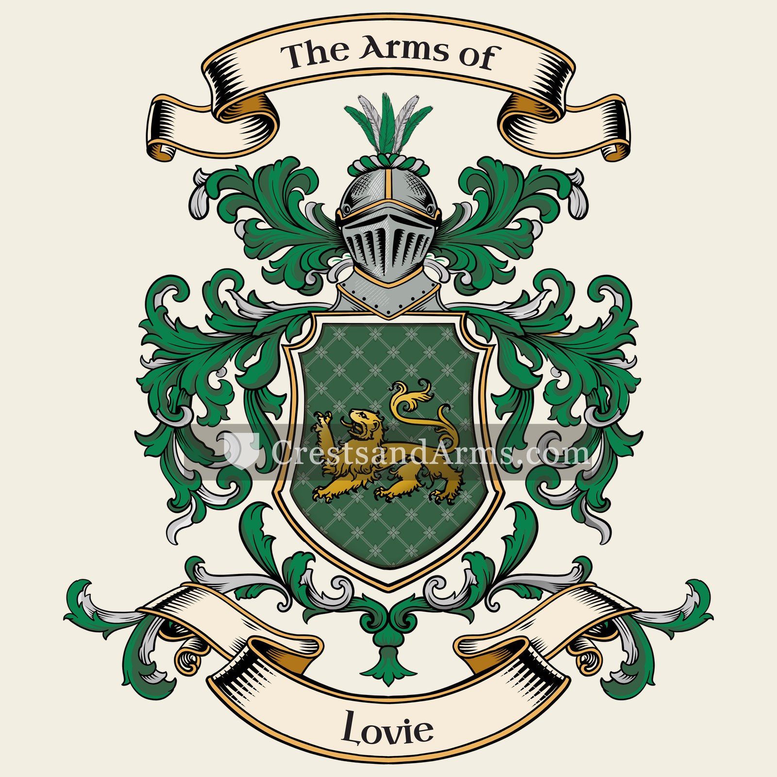 The Lovie coat of arms, drawn from the recorded blazon