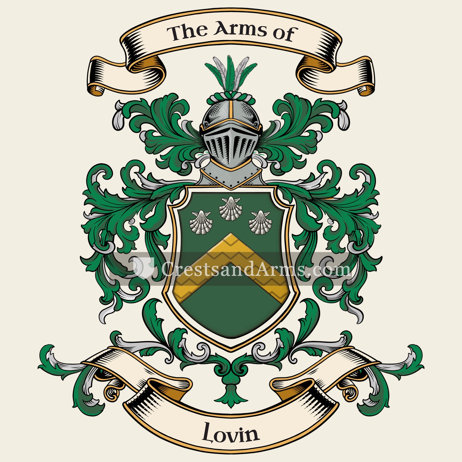 The Lovin coat of arms, drawn from the recorded blazon