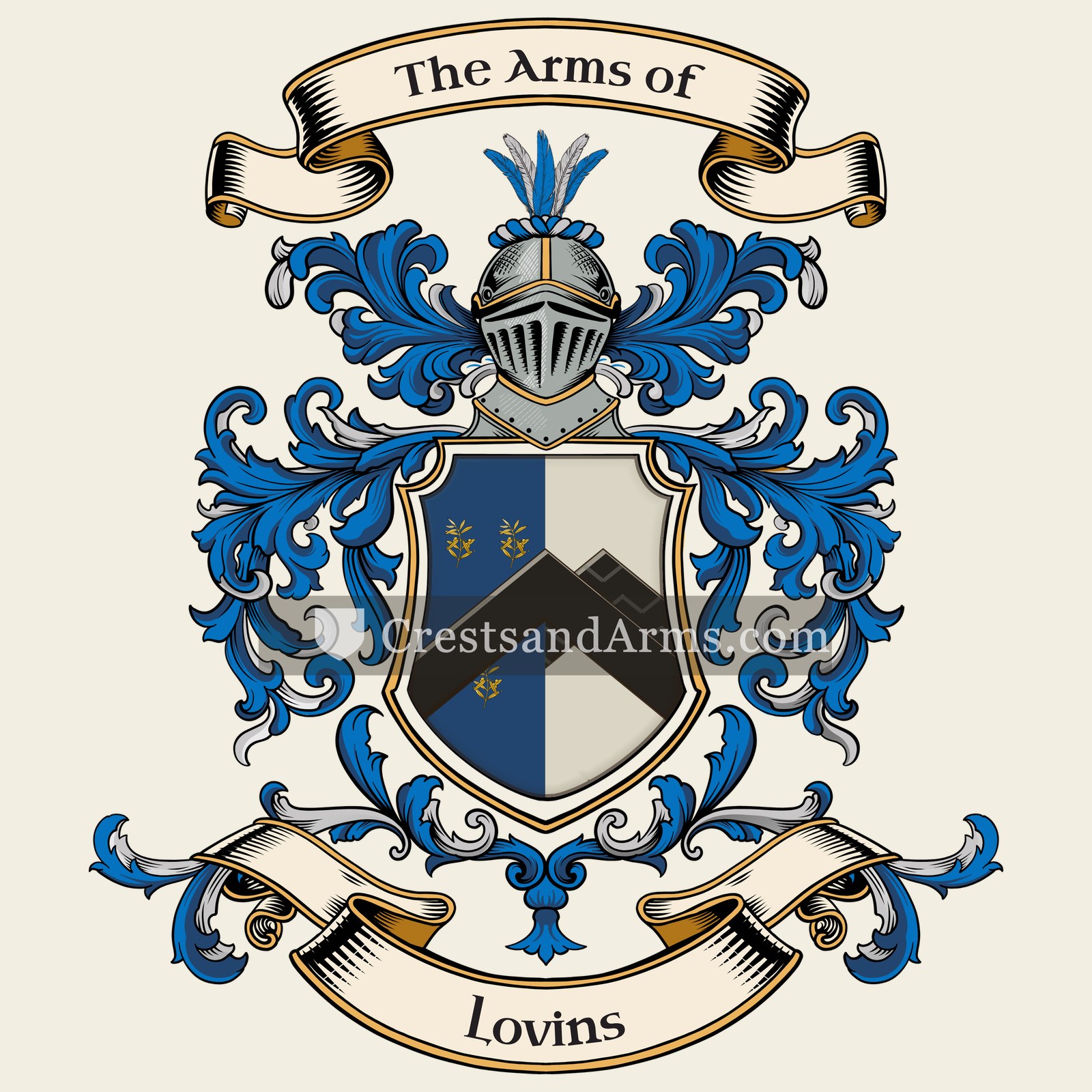 The Lovins coat of arms, drawn from the recorded blazon