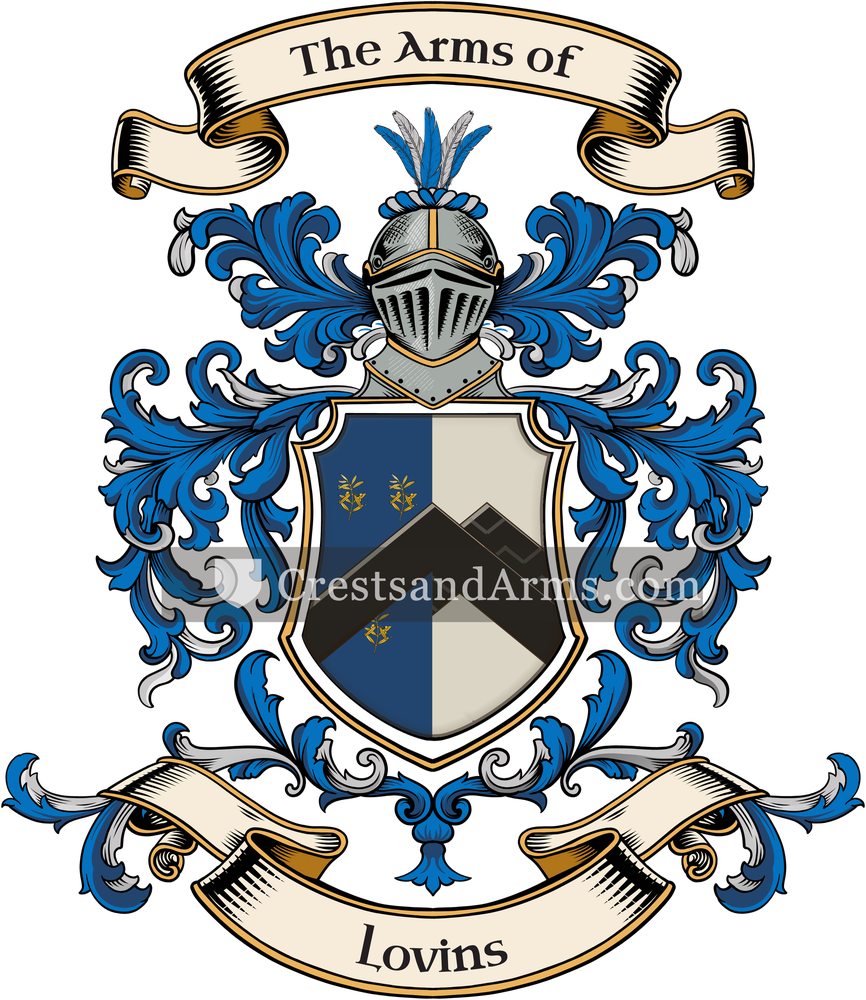 The Lovins coat of arms, drawn from the recorded blazon