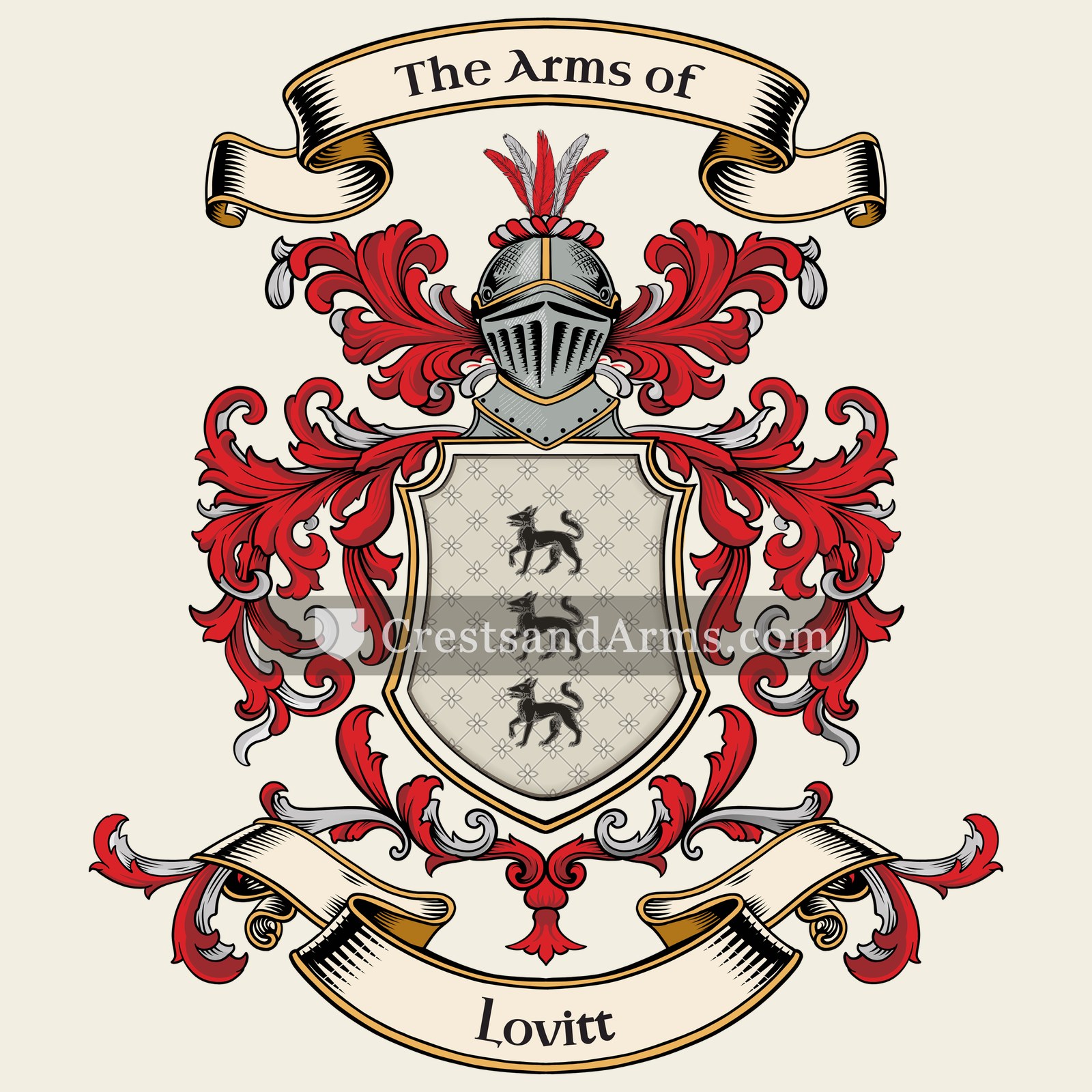 The Lovitt coat of arms, drawn from the recorded blazon