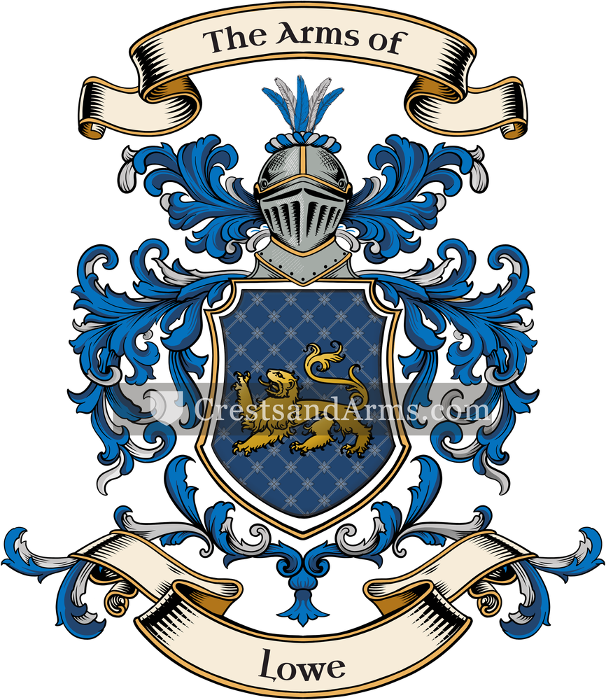 The Lowe coat of arms, drawn from the recorded blazon