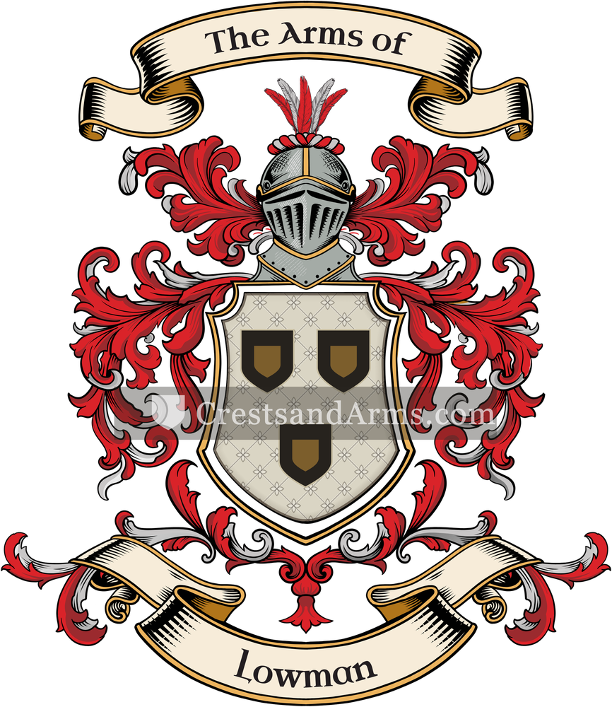 The Lowman coat of arms, drawn from the recorded blazon