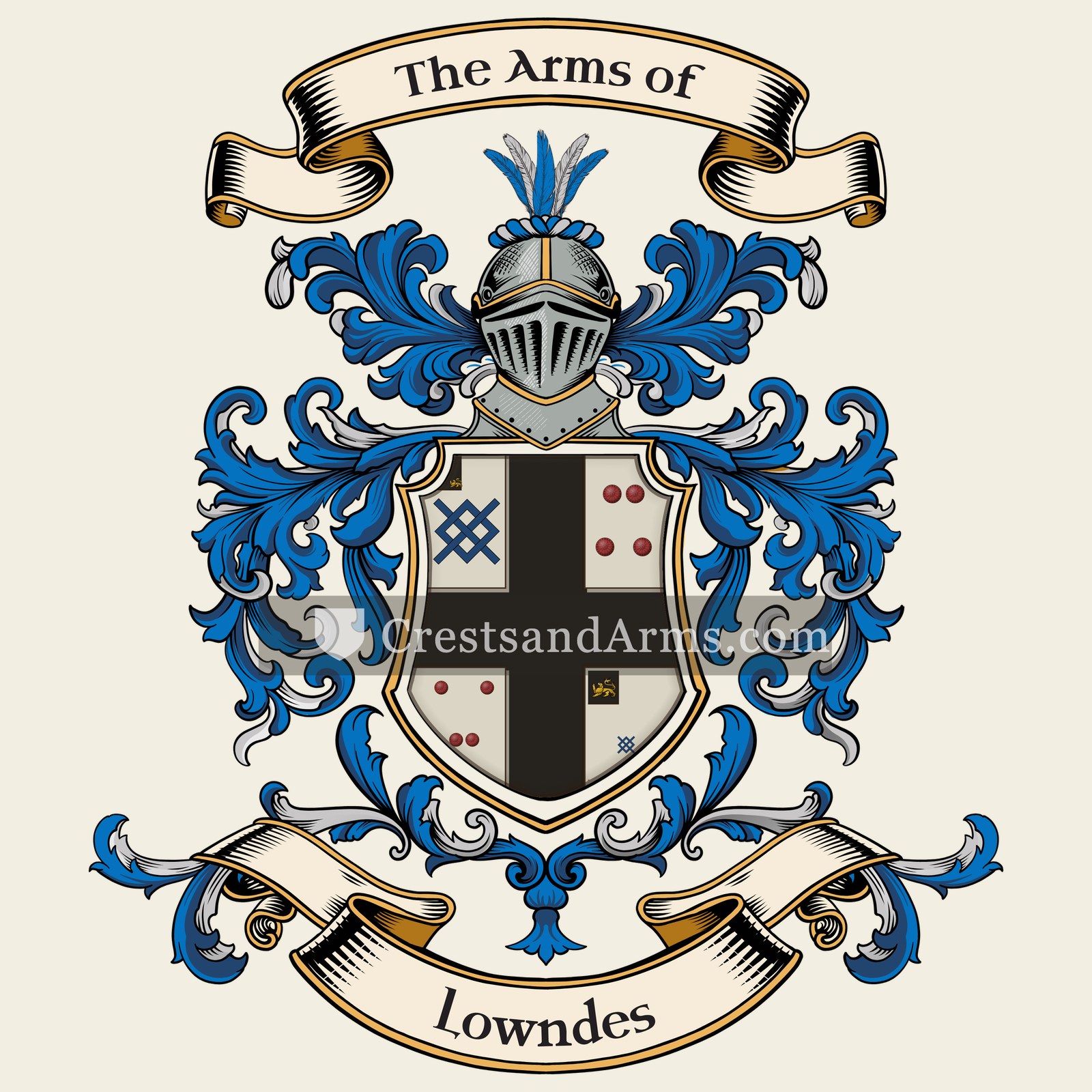 The Lowndes coat of arms, drawn from the recorded blazon