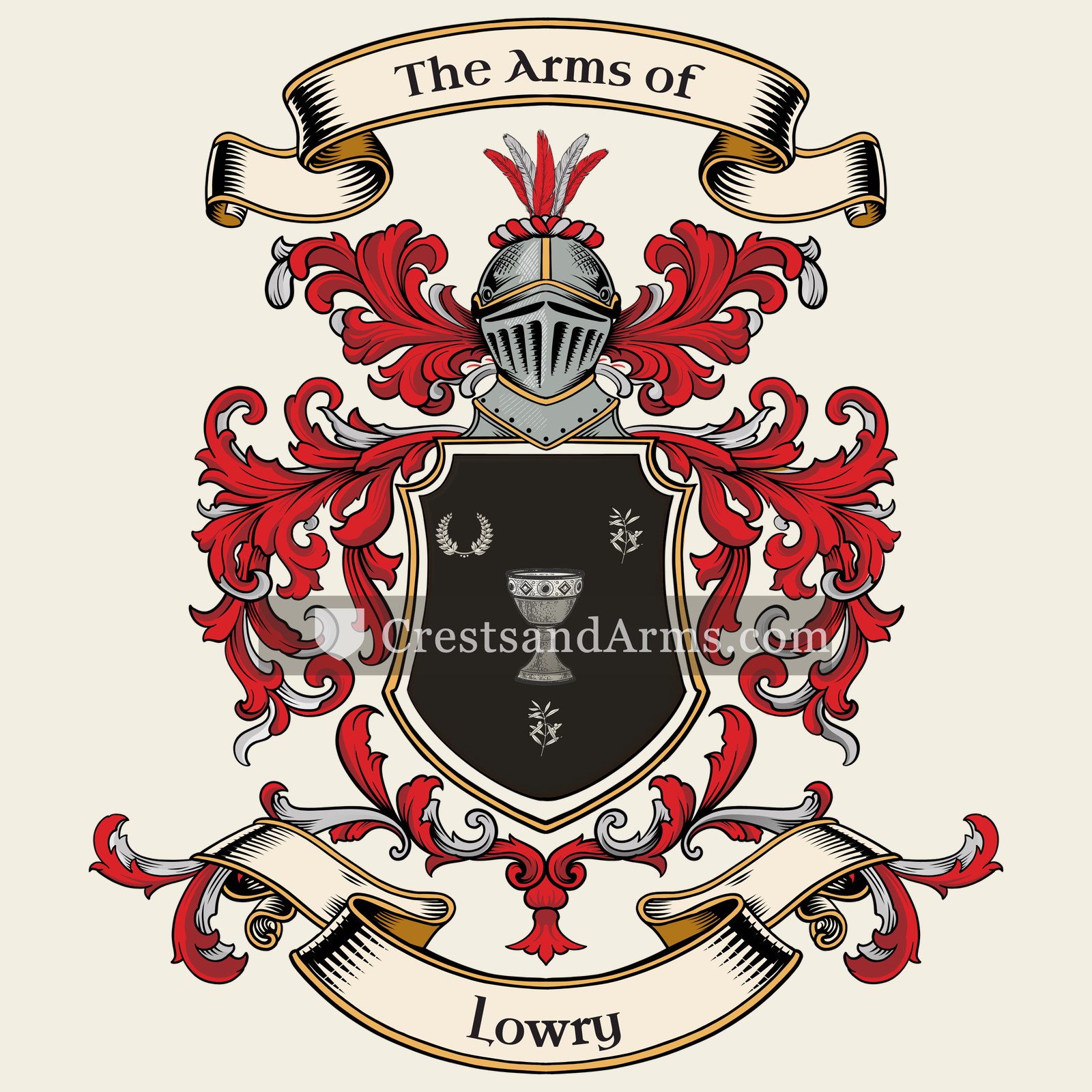 The Lowry coat of arms, drawn from the recorded blazon