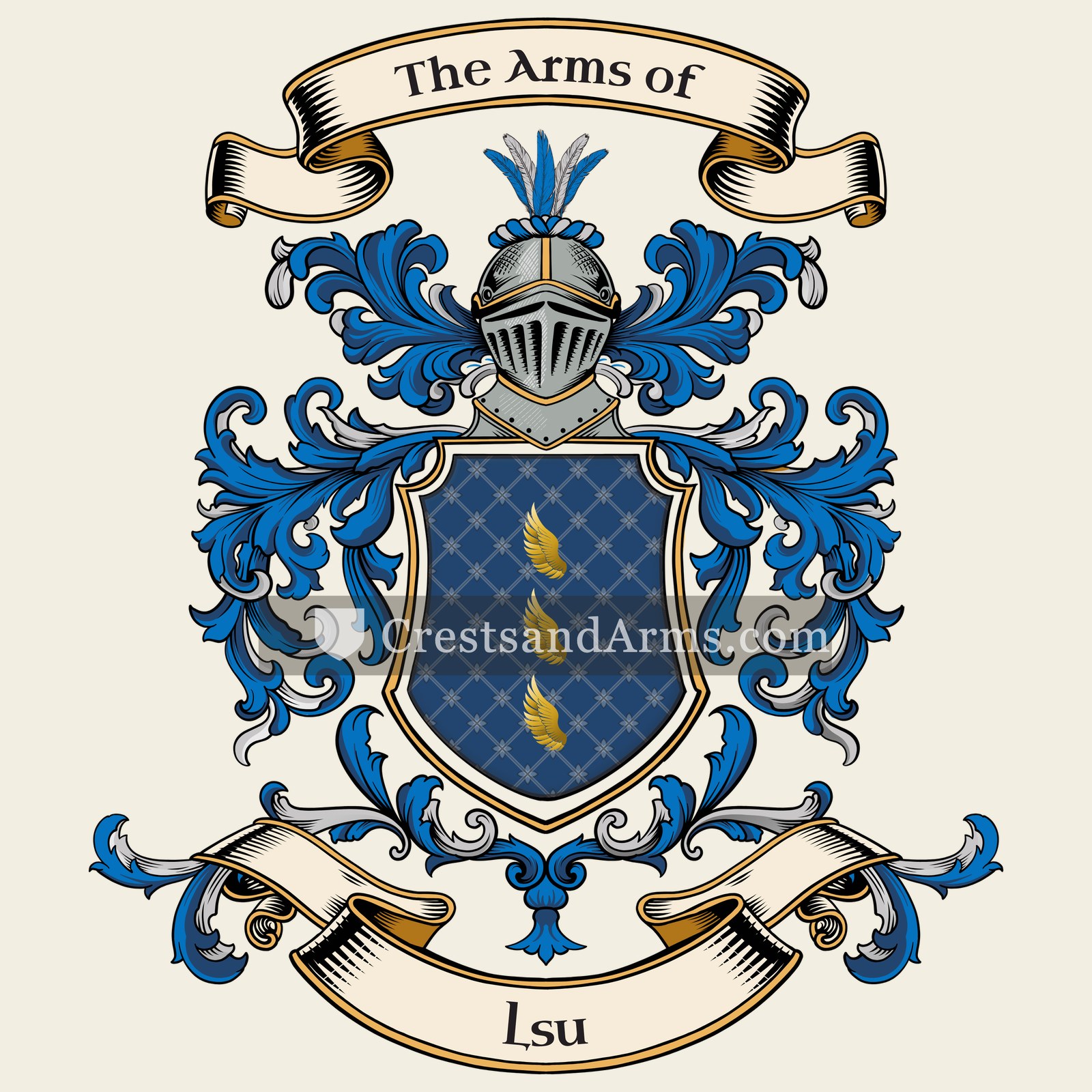 The Lsu coat of arms, drawn from the recorded blazon