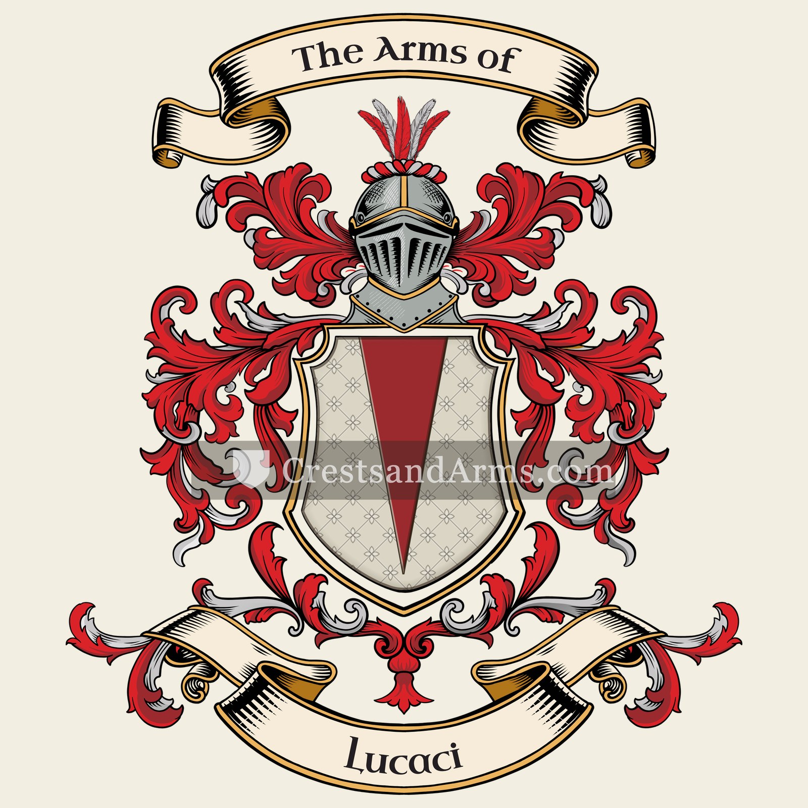 The Lucaci coat of arms, drawn from the recorded blazon