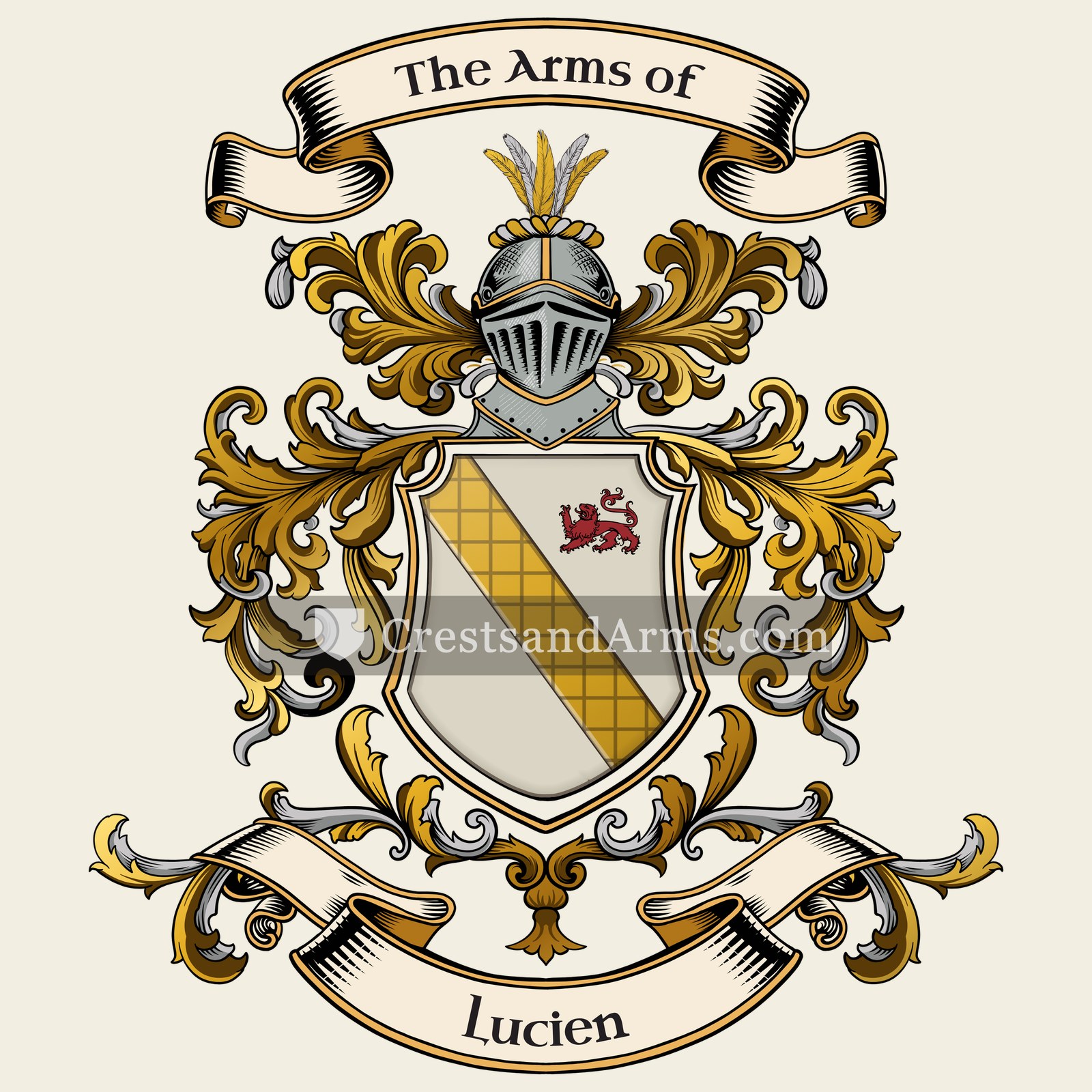 The Lucien coat of arms, drawn from the recorded blazon