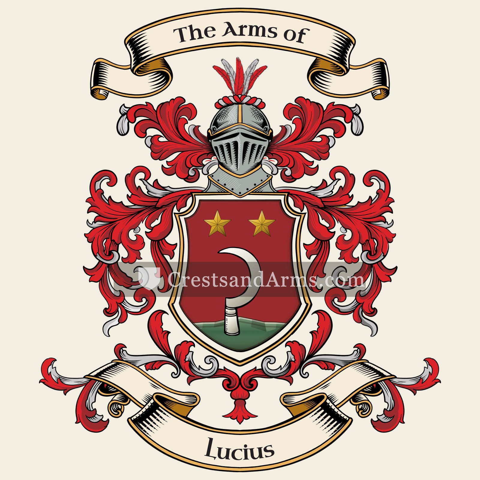 The Lucius coat of arms, drawn from the recorded blazon