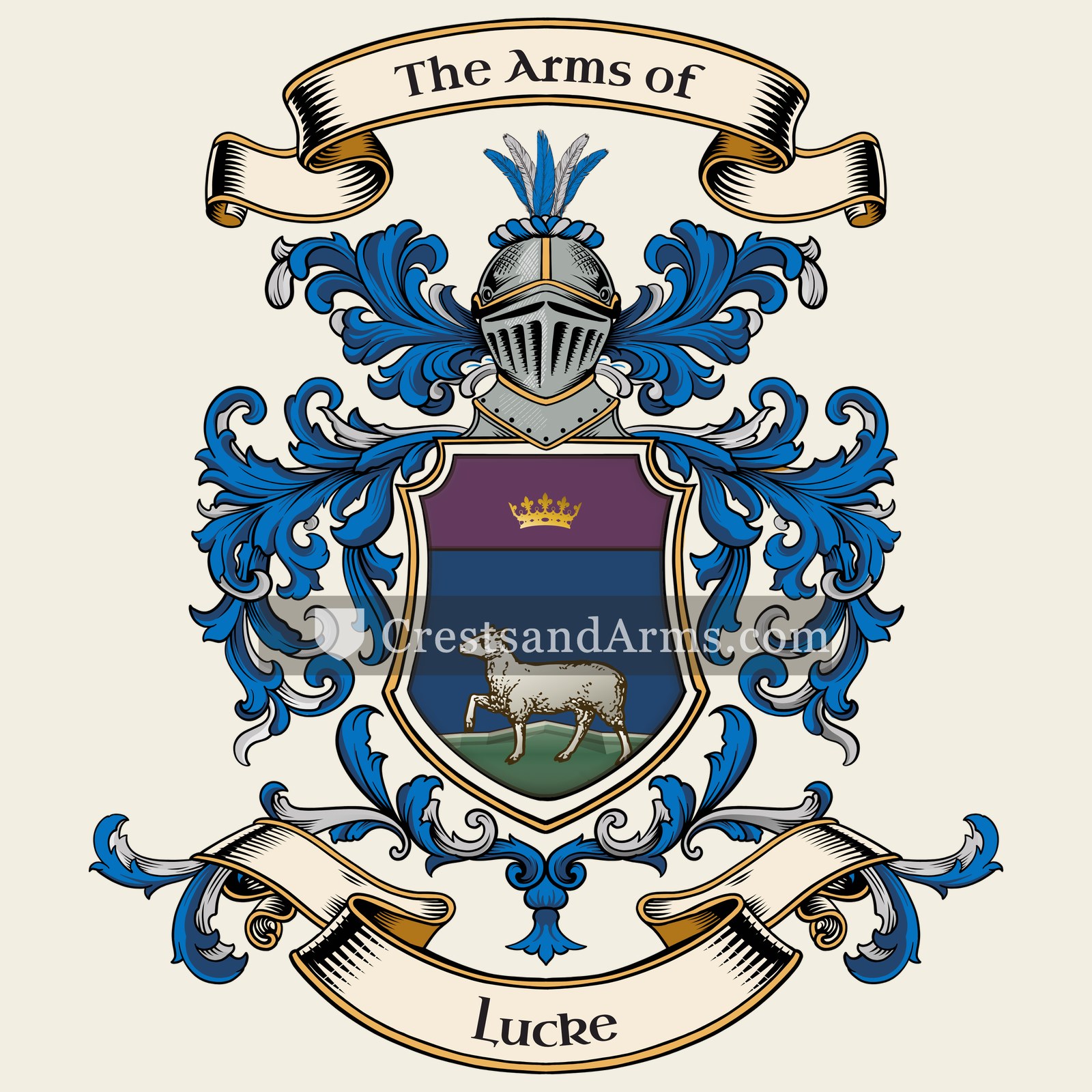 The Lucke coat of arms, drawn from the recorded blazon