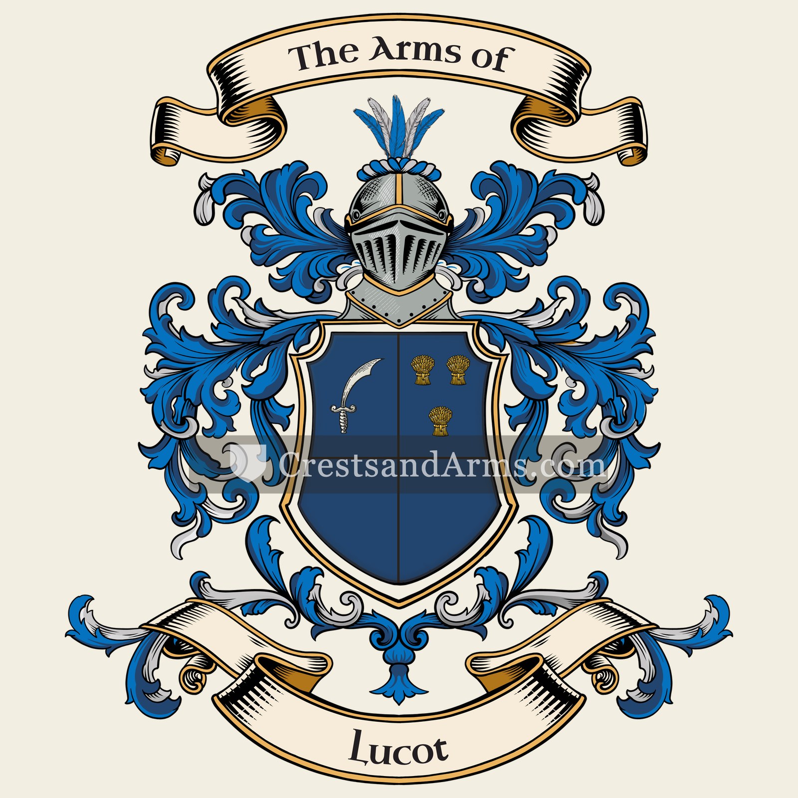 The Lucot coat of arms, drawn from the recorded blazon