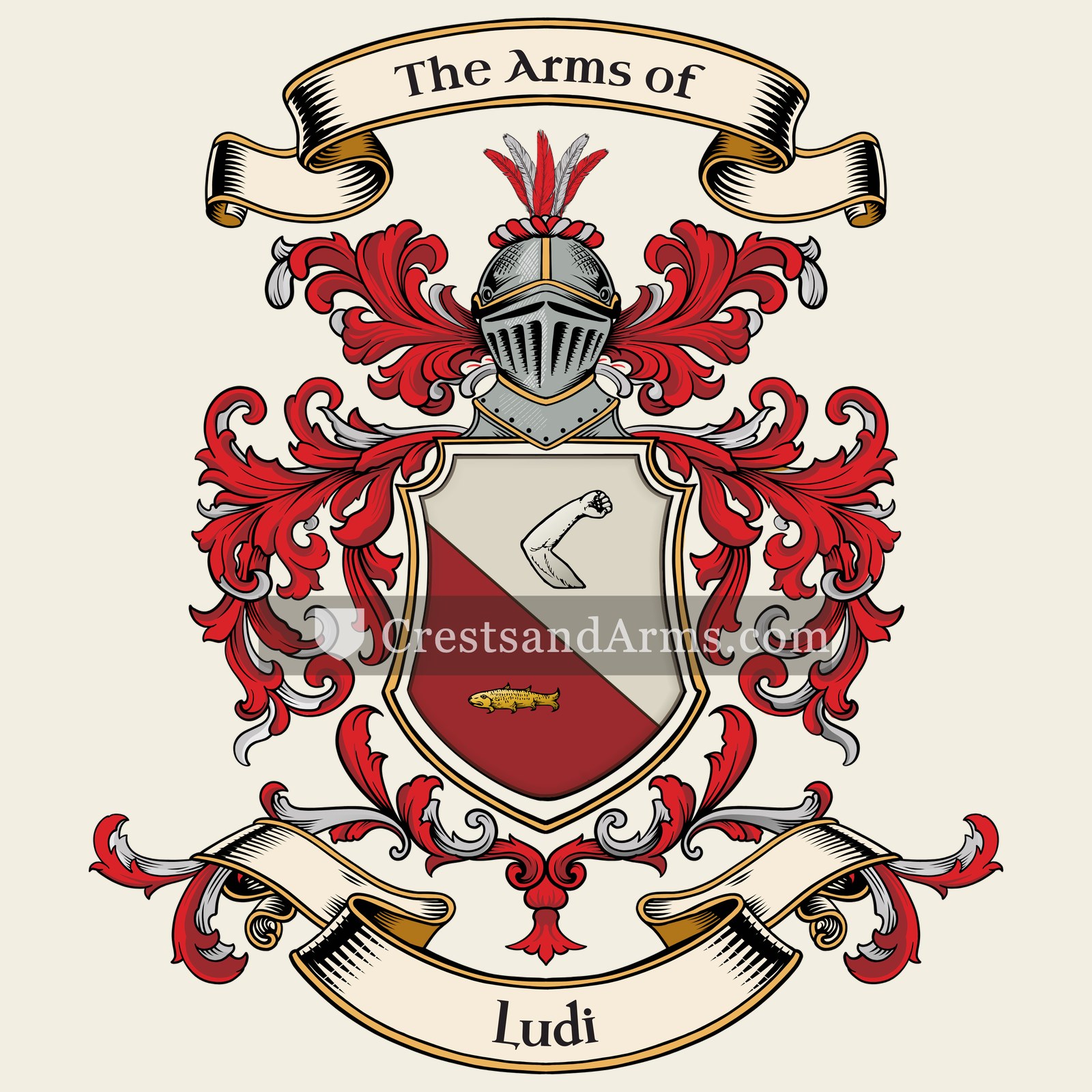 The Ludi coat of arms, drawn from the recorded blazon