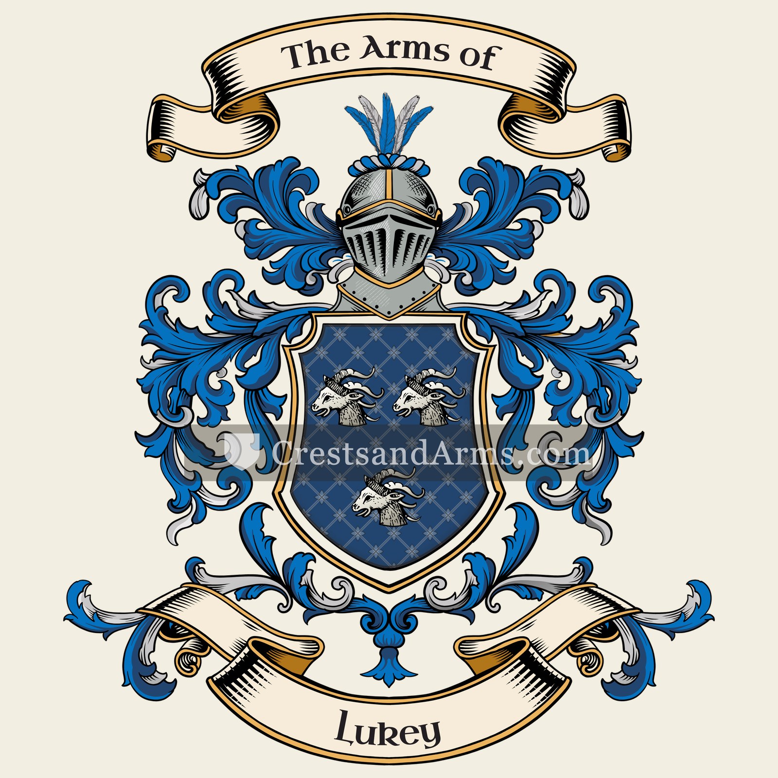 The Lukey coat of arms, drawn from the recorded blazon