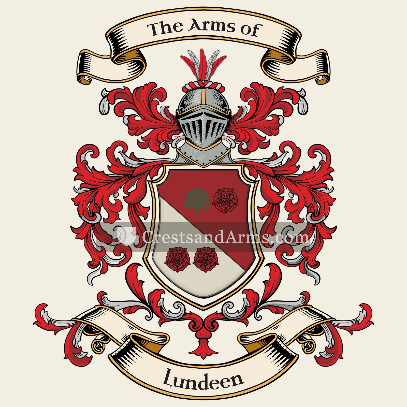 The Lundeen coat of arms, drawn from the recorded blazon
