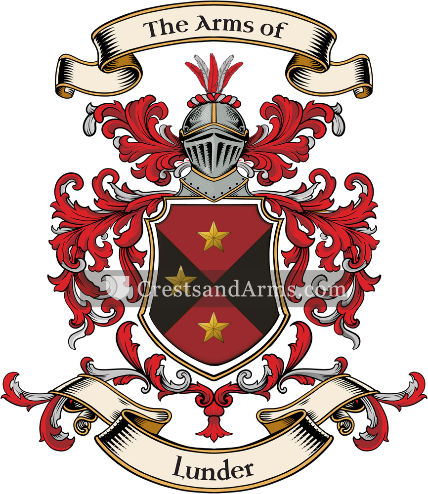 The Lunder coat of arms, drawn from the recorded blazon