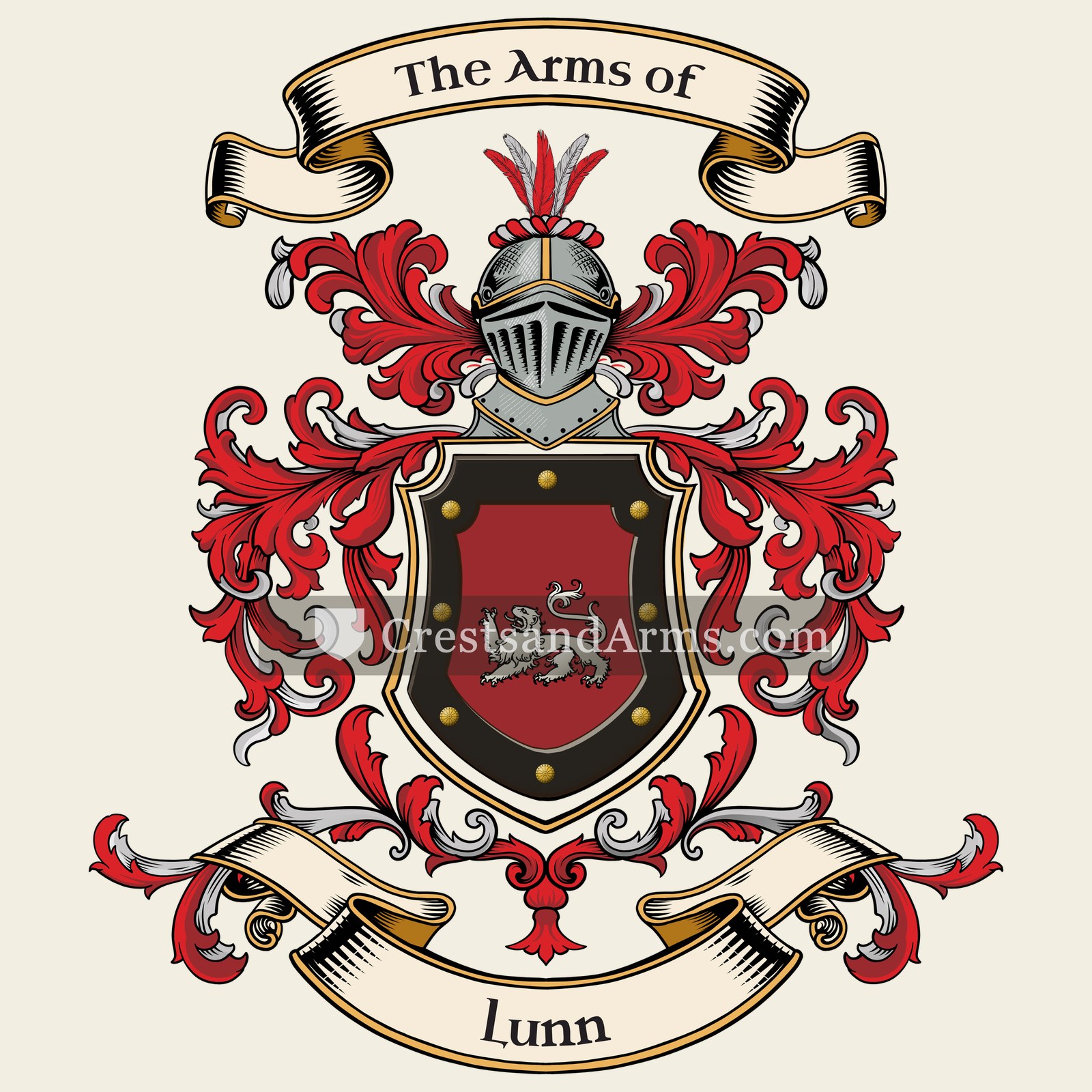 The Lunn coat of arms, drawn from the recorded blazon