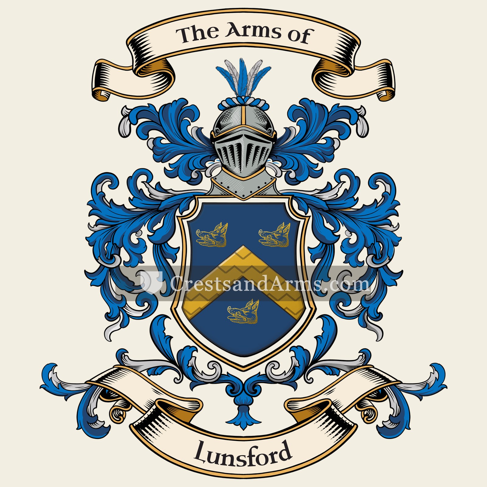 The Lunsford coat of arms, drawn from the recorded blazon