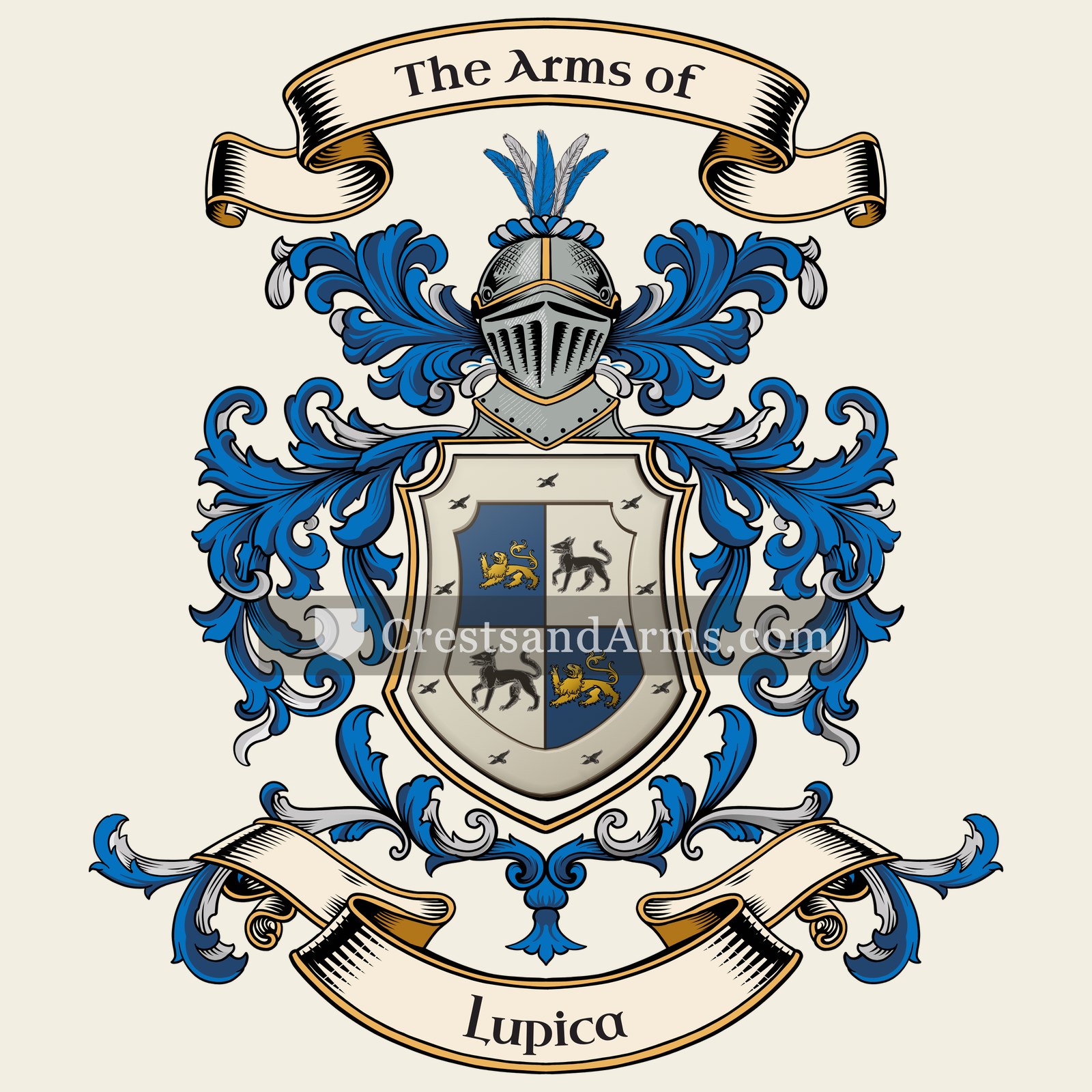 The Lupica coat of arms, drawn from the recorded blazon