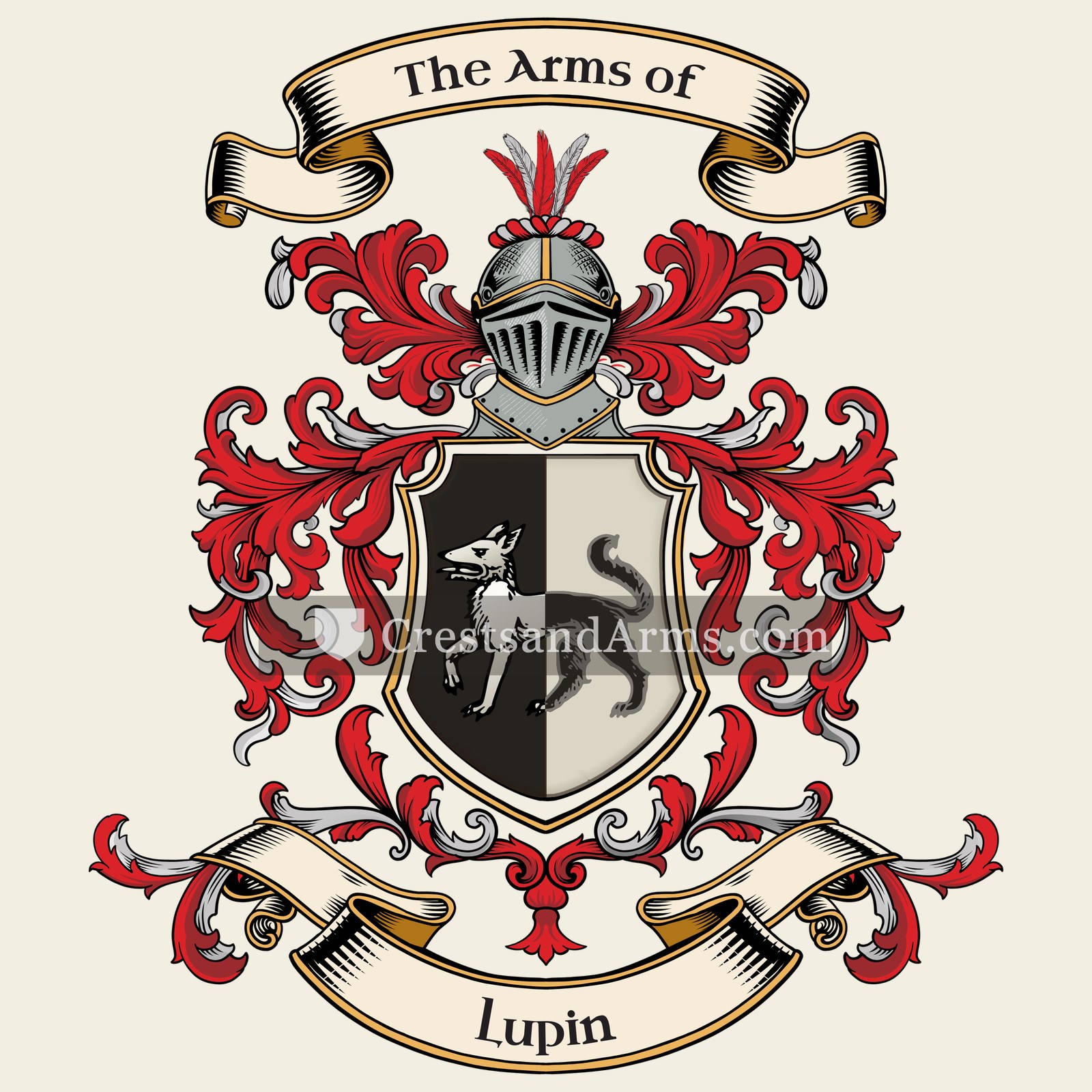 The Lupin coat of arms, drawn from the recorded blazon