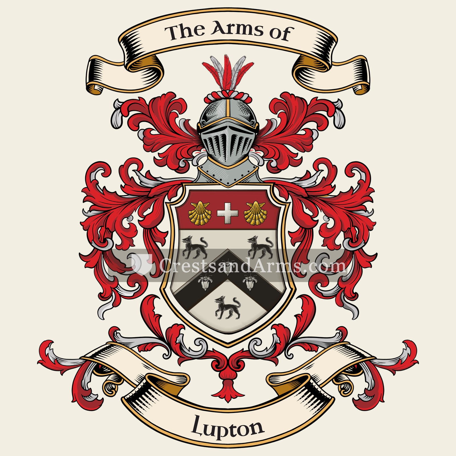 The Lupton coat of arms, drawn from the recorded blazon