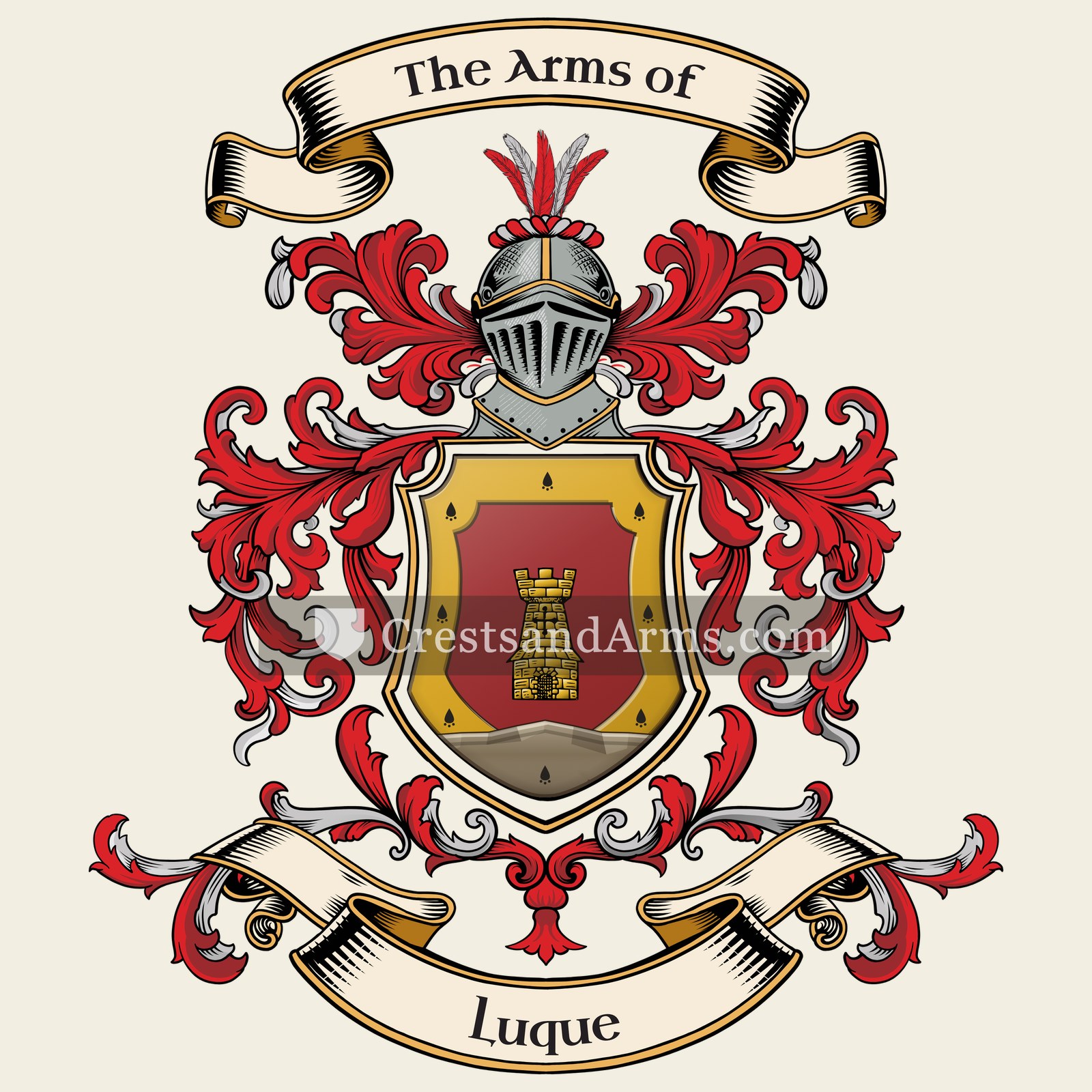 The Luque coat of arms, drawn from the recorded blazon