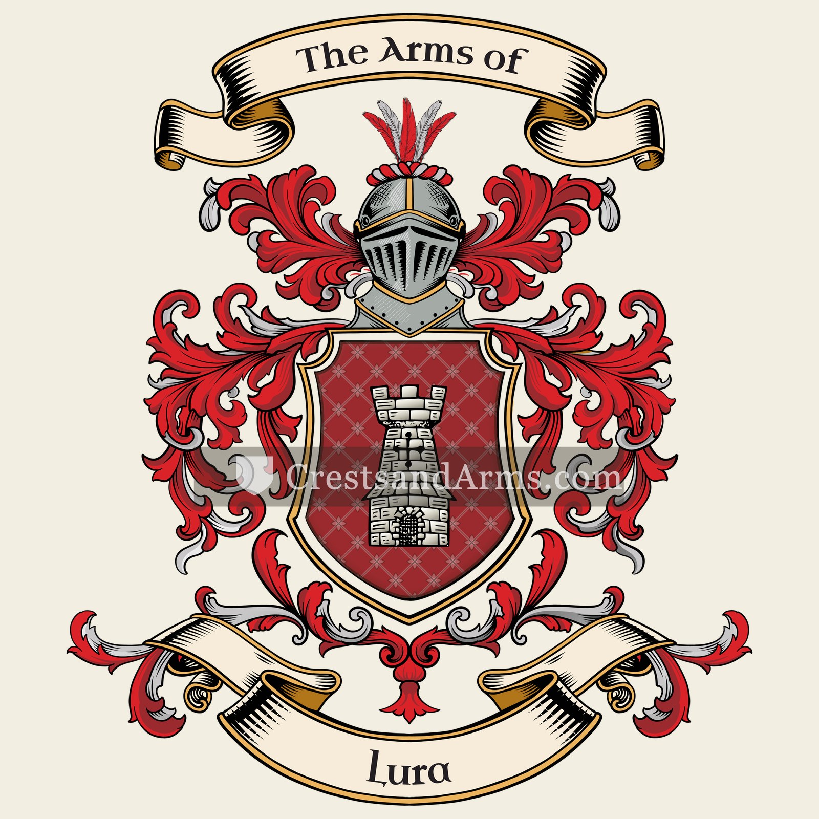 The Lura coat of arms, drawn from the recorded blazon